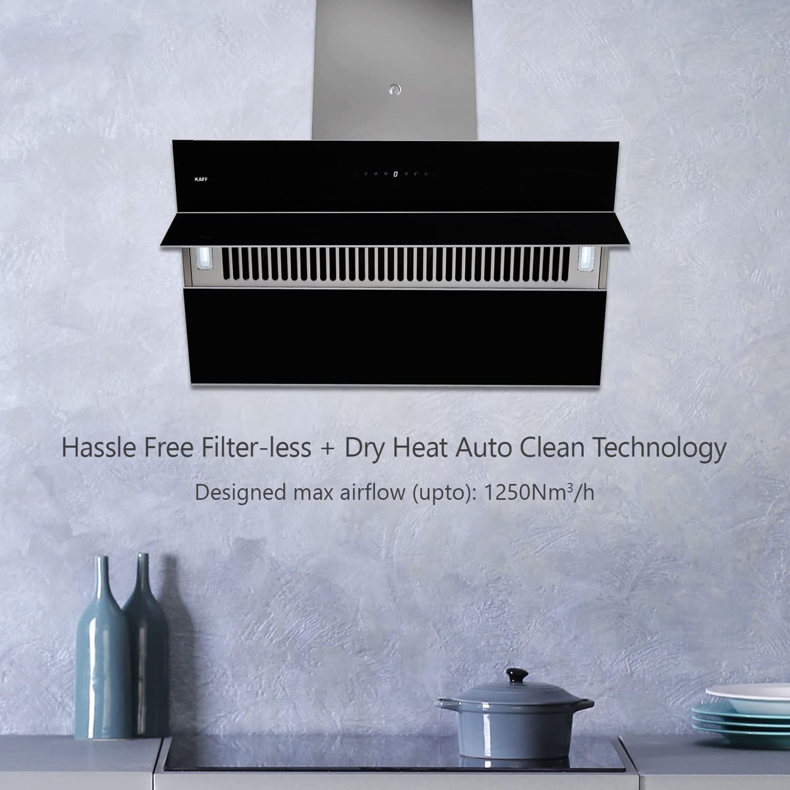 KAFF NOBELO TX DHC 90cm 1340m3/hr Ducted Auto Clean Wall Mounted Chimney with Touch Control Panel (Black)_7