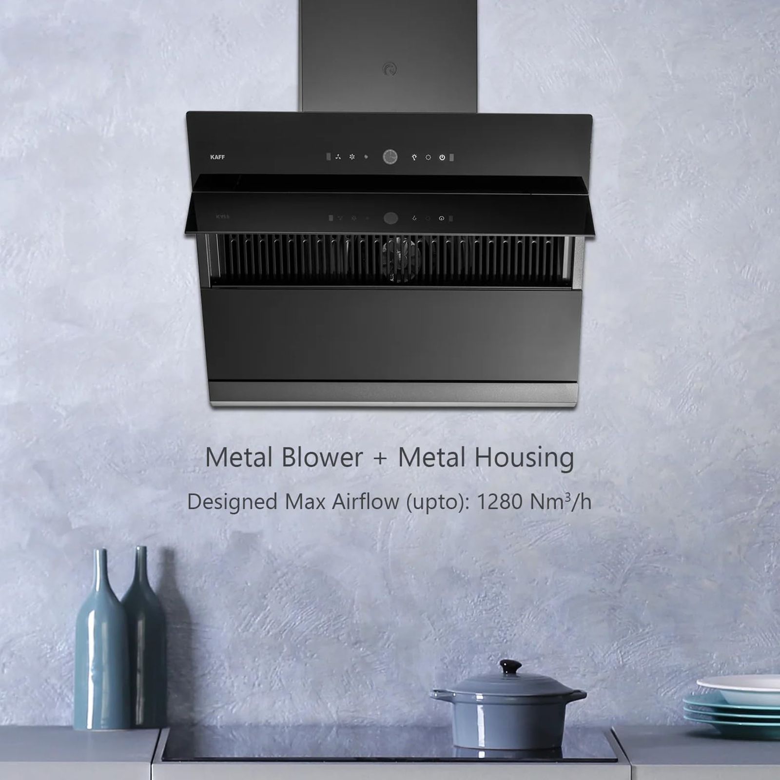 KAFF ALBURY DHC 60cm 1280m3/hr Ducted Auto Clean Wall Mounted Chimney with Thermostatic Touch Control Panel (Black)_7