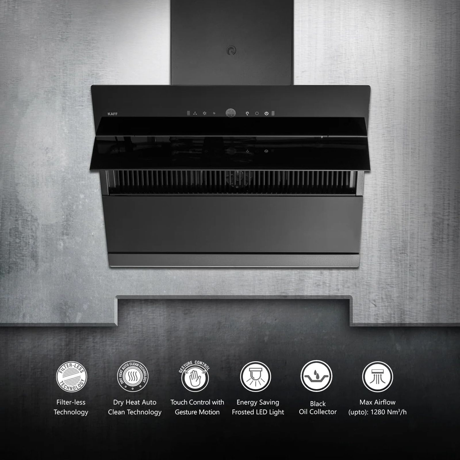 KAFF ALBURY DHC 60cm 1280m3/hr Ducted Auto Clean Wall Mounted Chimney with Thermostatic Touch Control Panel (Black)_8