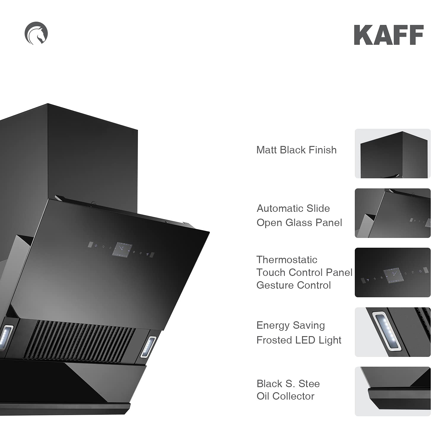 KAFF HAWK DHC 60cm 1180m3/hr Ducted Auto Clean Wall Mounted Chimney with Thermostatic Touch Control Panel (Black)_9
