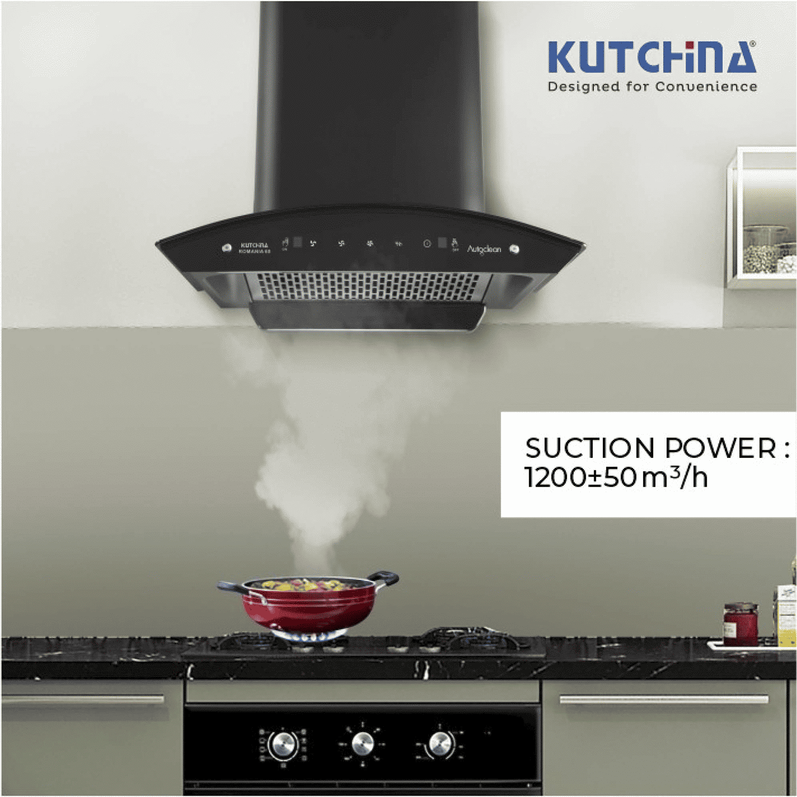 Kutchina Romania 60cm 1250m3/hr Ductless Auto Clean Wall Mounted Chimney with Wave Sensor (Black)_8