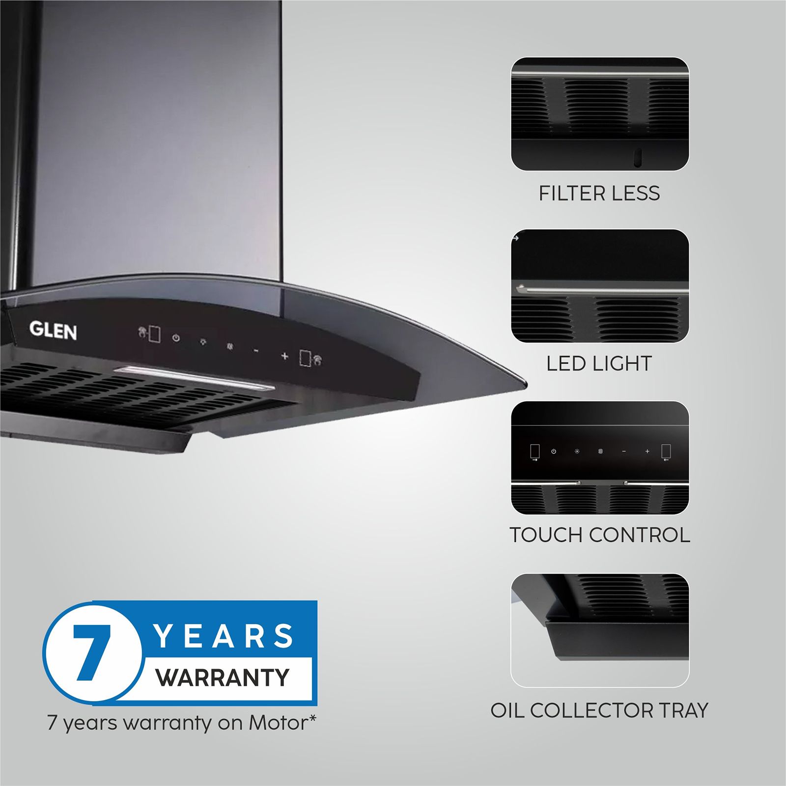 GLEN 6060 BL 60cm 1200m3/hr Ducted Auto Clean Wall Mounted Chimney with Touch Control Panel (Black)_16