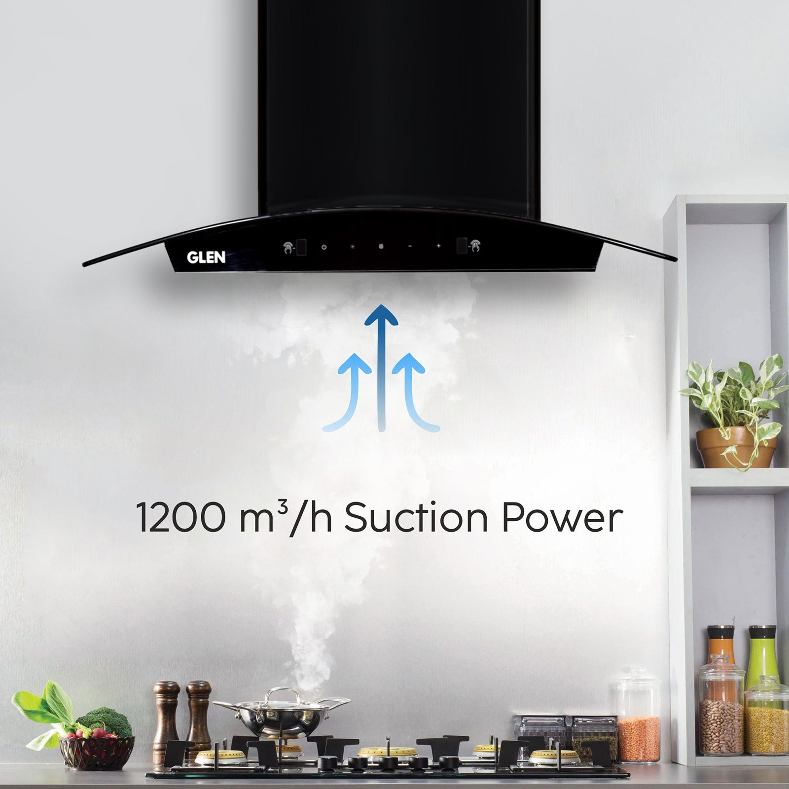 GLEN 6060 BL 60cm 1200m3/hr Ducted Auto Clean Wall Mounted Chimney with Touch Control Panel (Black)_18
