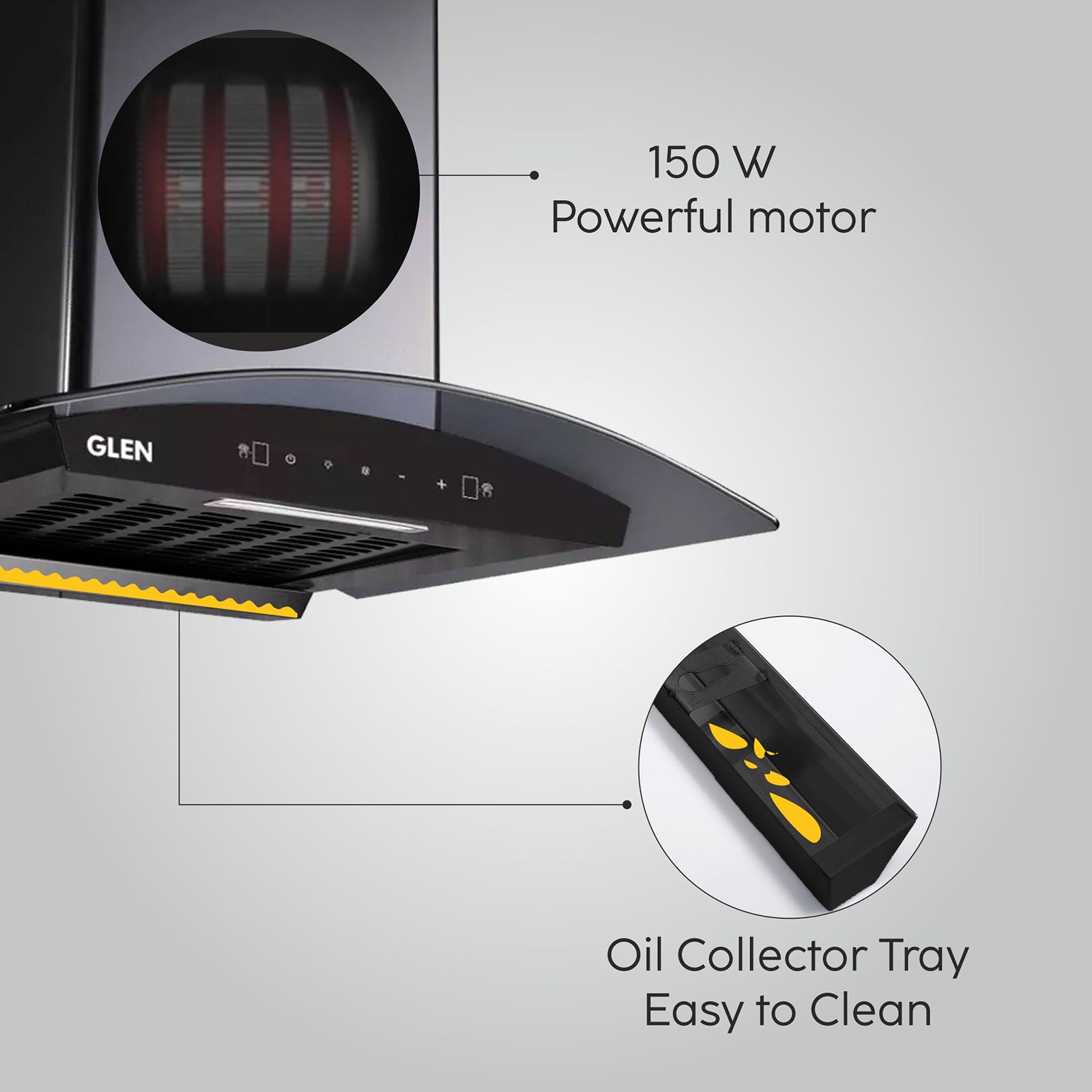 GLEN 6060 BL 60cm 1200m3/hr Ducted Auto Clean Wall Mounted Chimney with Touch Control Panel (Black)_5