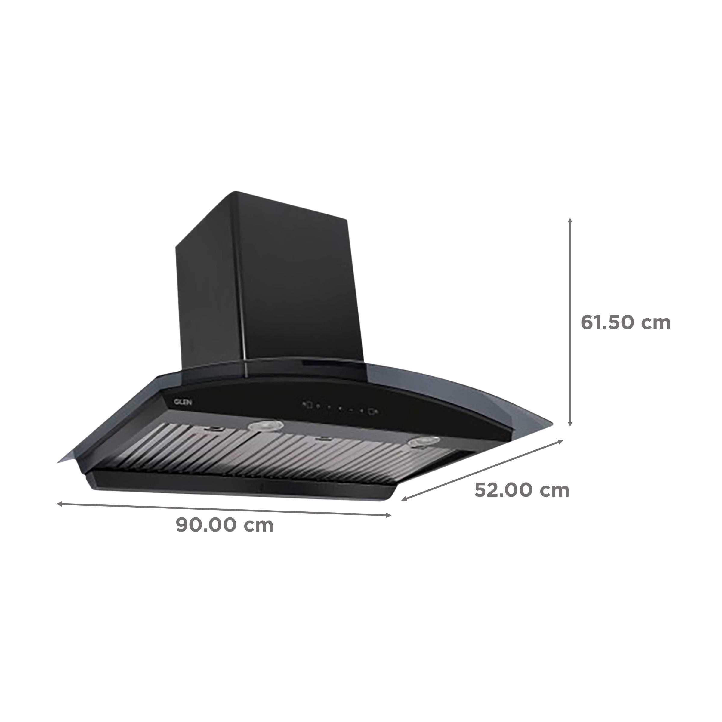 GLEN 6061 BL BLDC MS 90cm 1200m3/hr Ductless Auto Clean Wall Mounted Chimney with Touch Control Panel (Black)_2