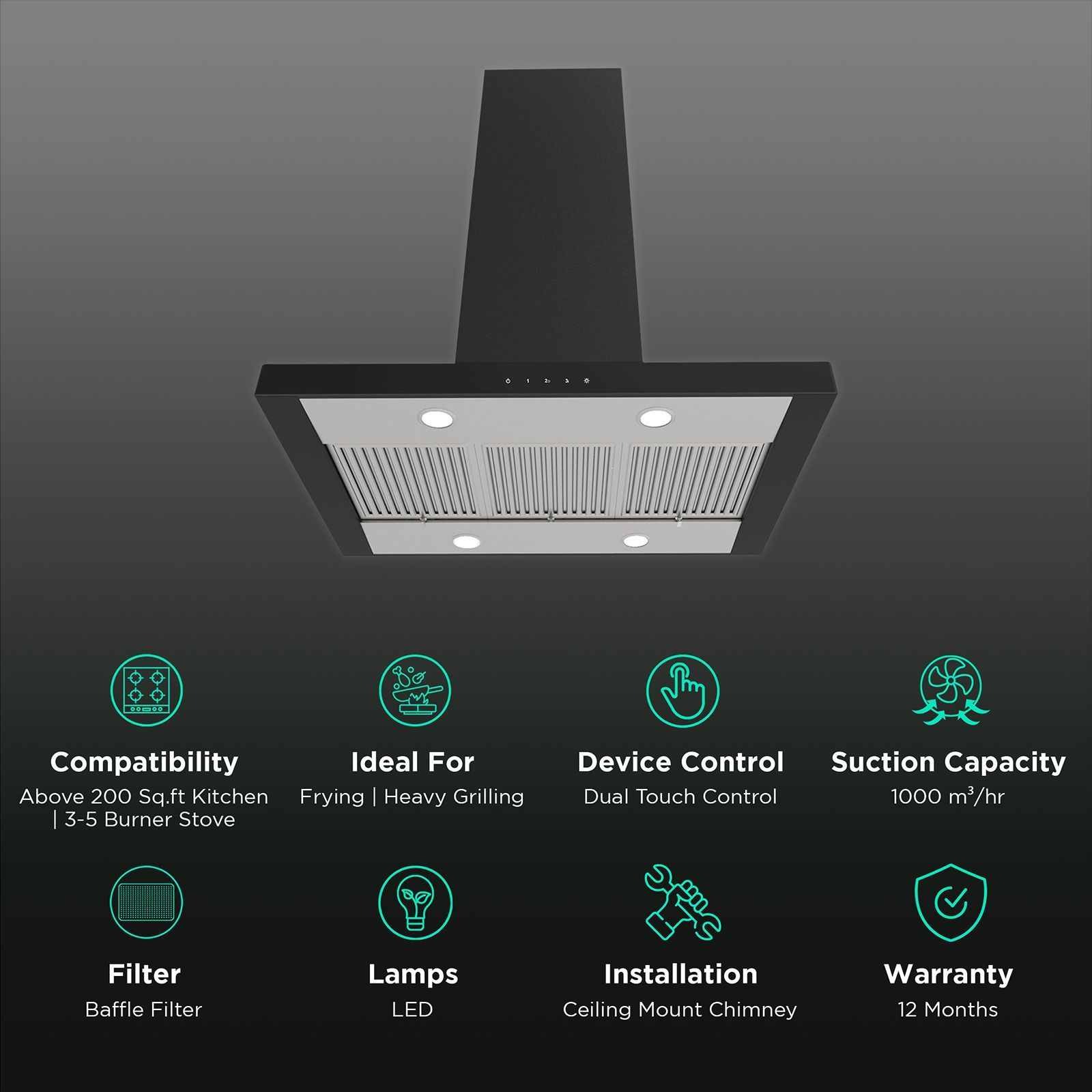 FABER JANUS ISOLA SS 90cm 1000m3/hr Ducted Ceiling Mounted Chimney with Dual Touch Control (Stainless Steel)_3