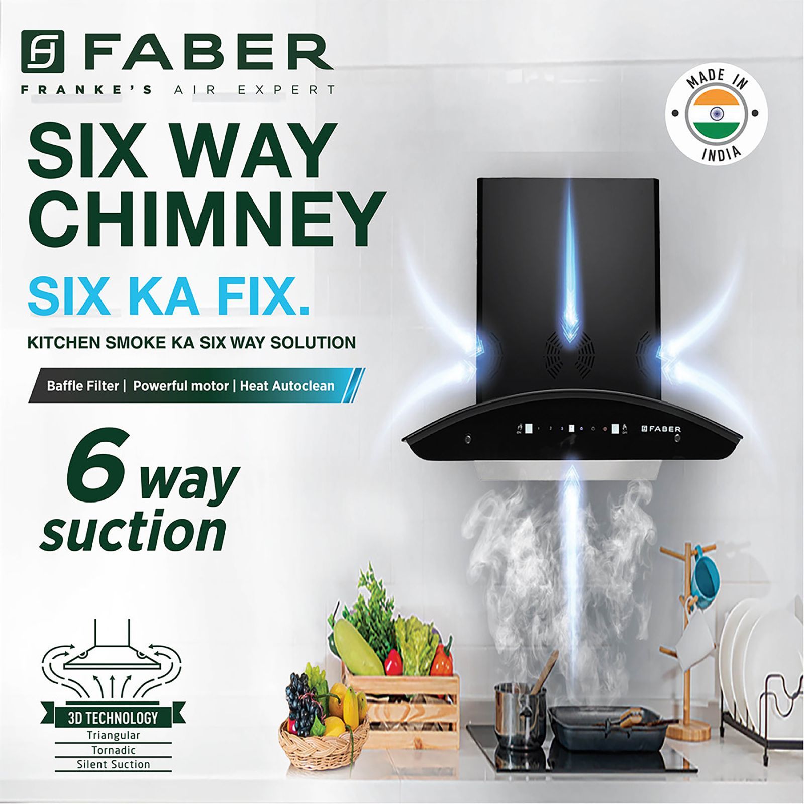 FABER Crest 3D Plus 60cm 1250m3/hr Ductless Auto Clean Wall Mounted Chimney with T2S2 Technology (Black)_7