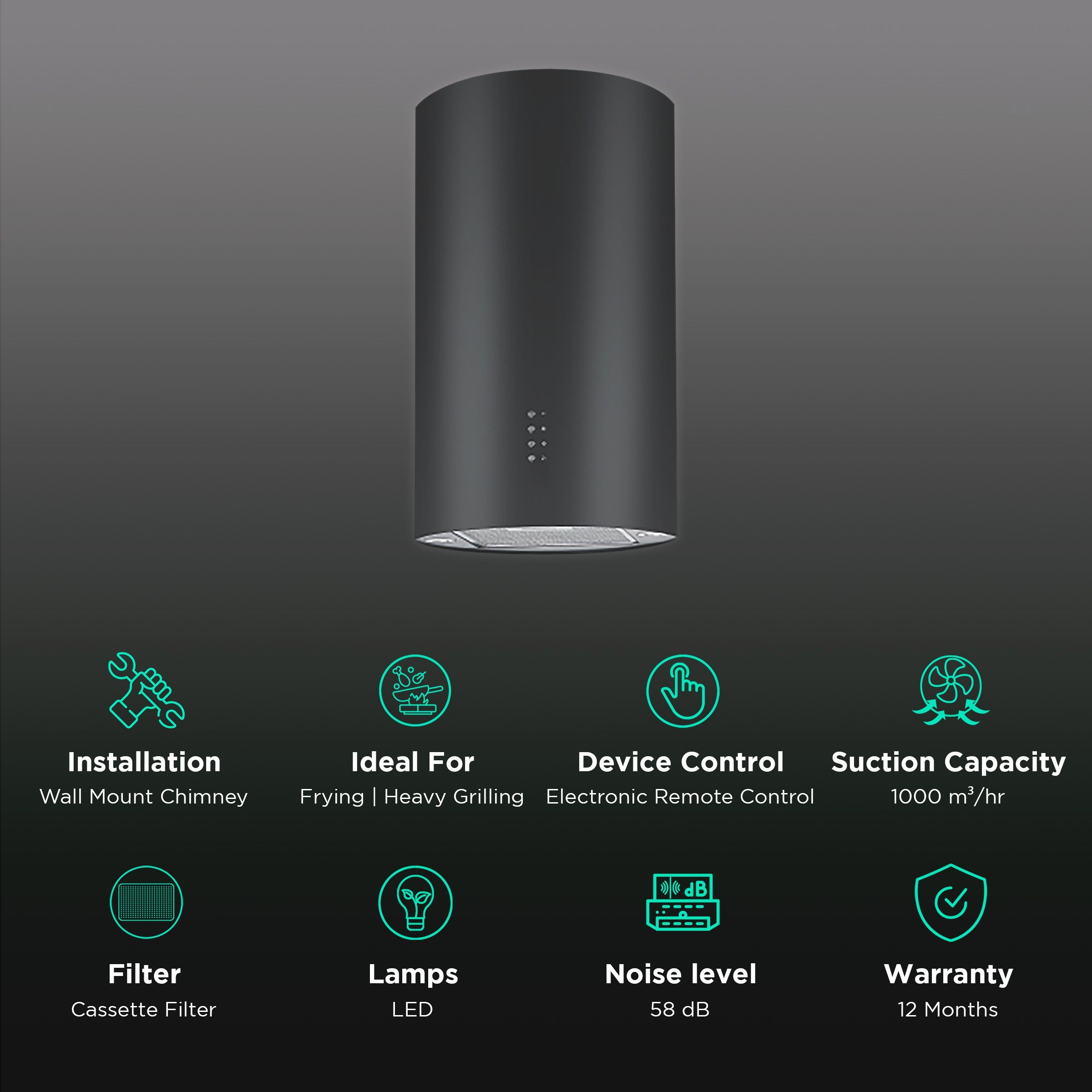 elica CIRCLE 350 NERO 35cm 1000m3/hr Ducted Wall Mounted Chimney with Electronic Remote Control (Black) elica CIRCLE 350 NERO 35cm 1000m3/hr Ducted Wall Mounted Chimney with Electronic Remote Control (Black)_3