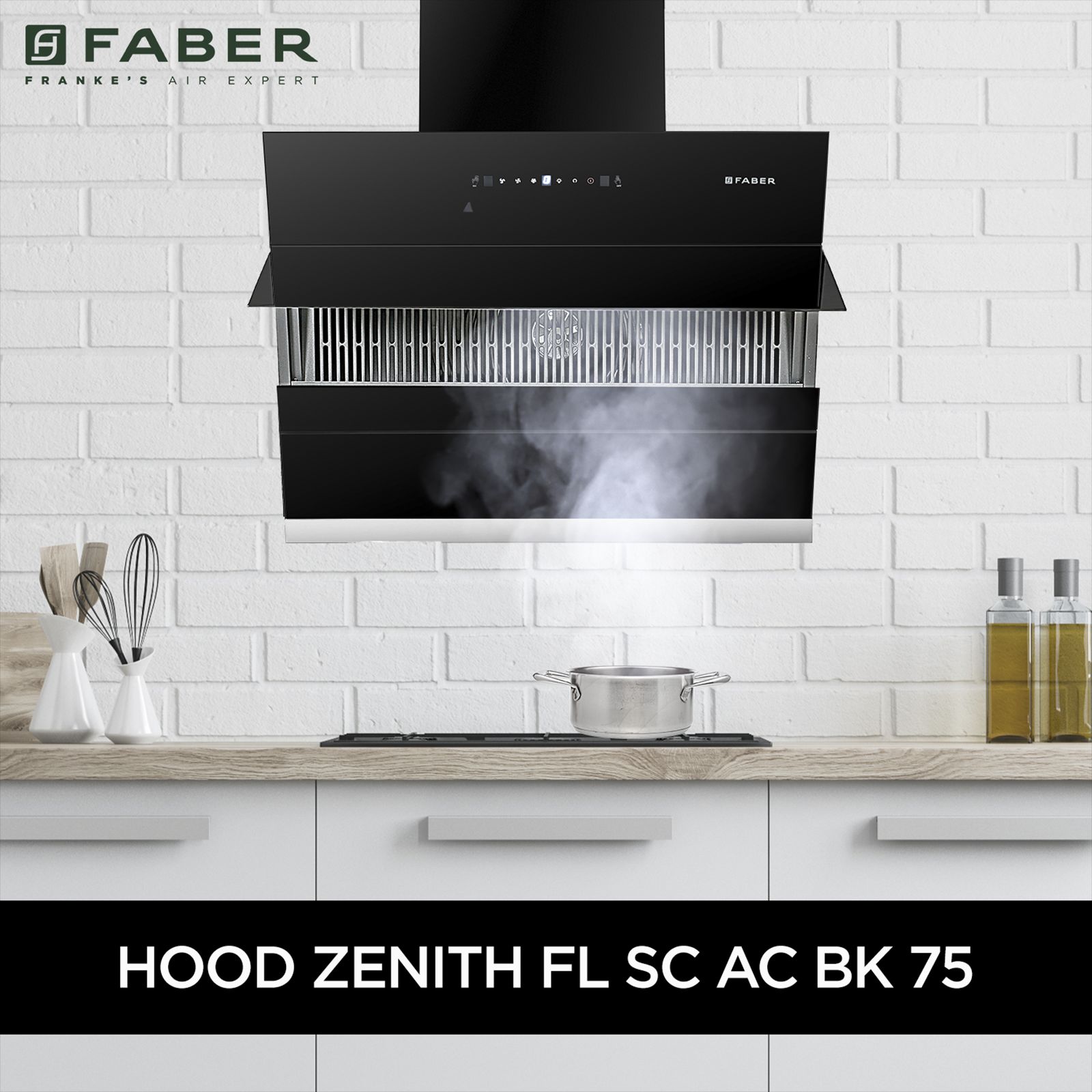 FABER ZENITH FL SC AC BK 75cm 1350m3/hr Ducted Auto Clean Wall Mounted Chimney with Touch Control Panel (Black)_8