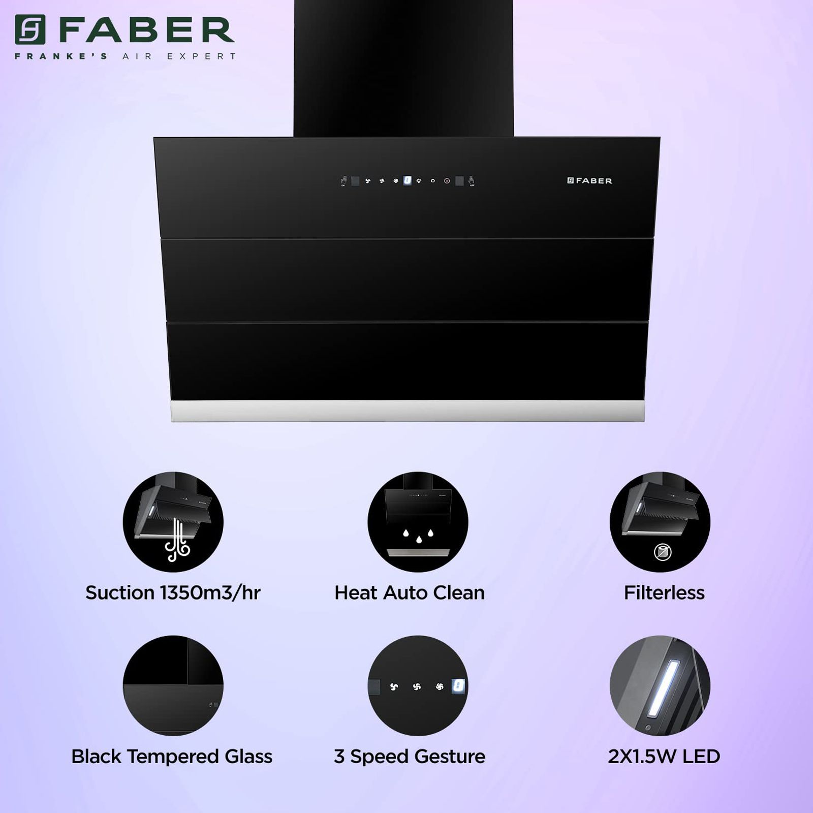 FABER ZENITH FL SC AC BK 75cm 1350m3/hr Ducted Auto Clean Wall Mounted Chimney with Touch Control Panel (Black)_10