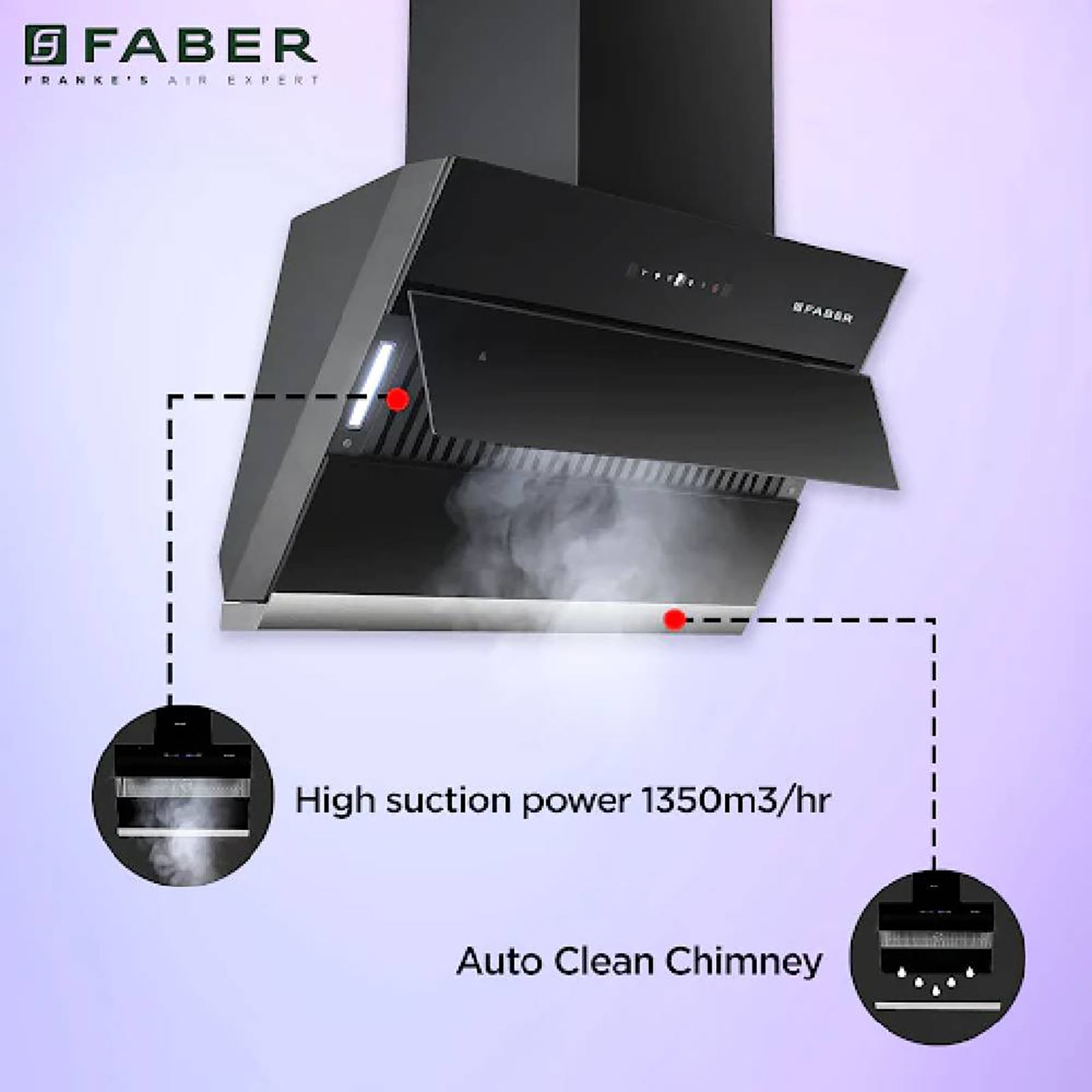FABER ZENITH FL SC AC BK 75cm 1350m3/hr Ducted Auto Clean Wall Mounted Chimney with Touch Control Panel (Black)_14