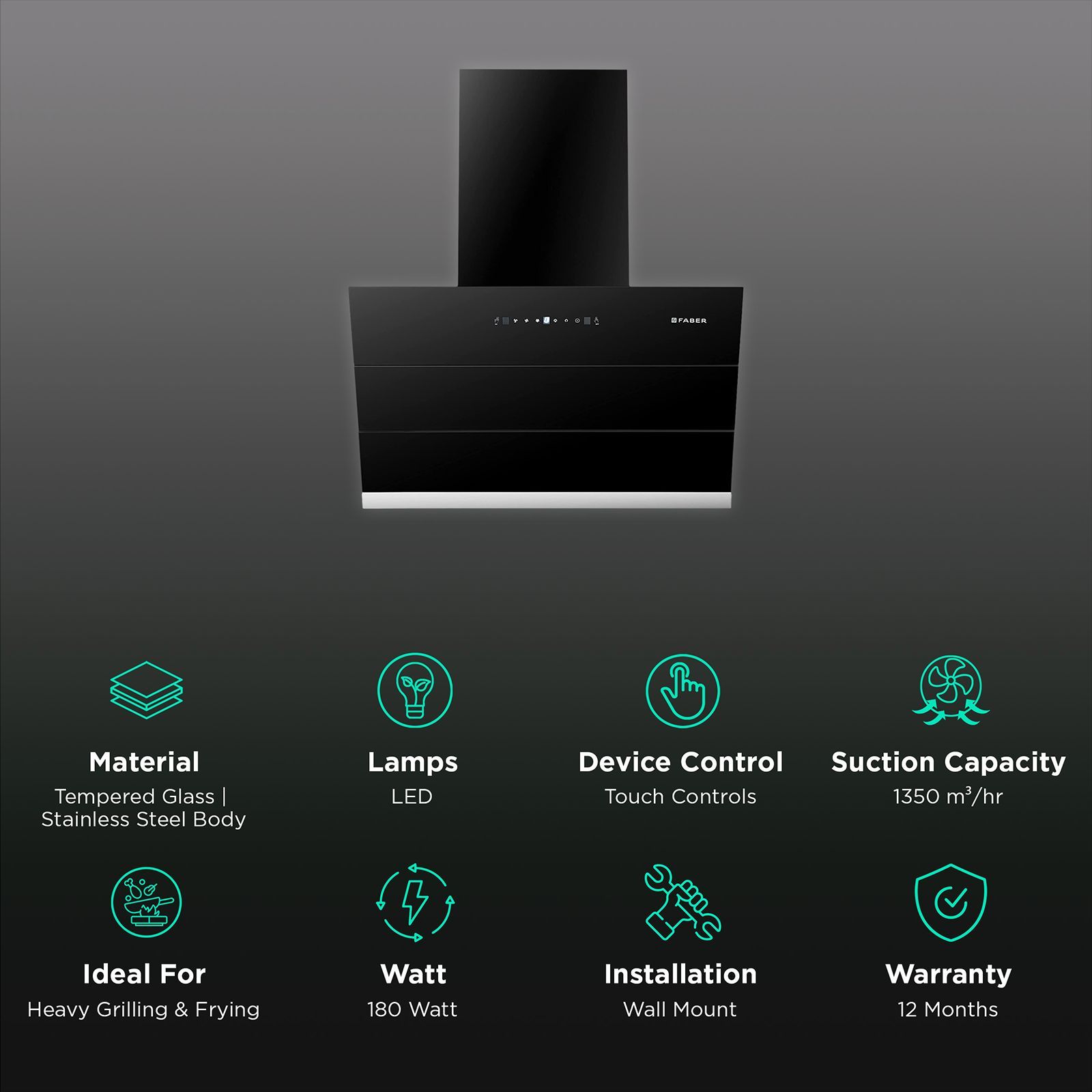 FABER ZENITH FL SC AC BK 75cm 1350m3/hr Ducted Auto Clean Wall Mounted Chimney with Touch Control Panel (Black)_3