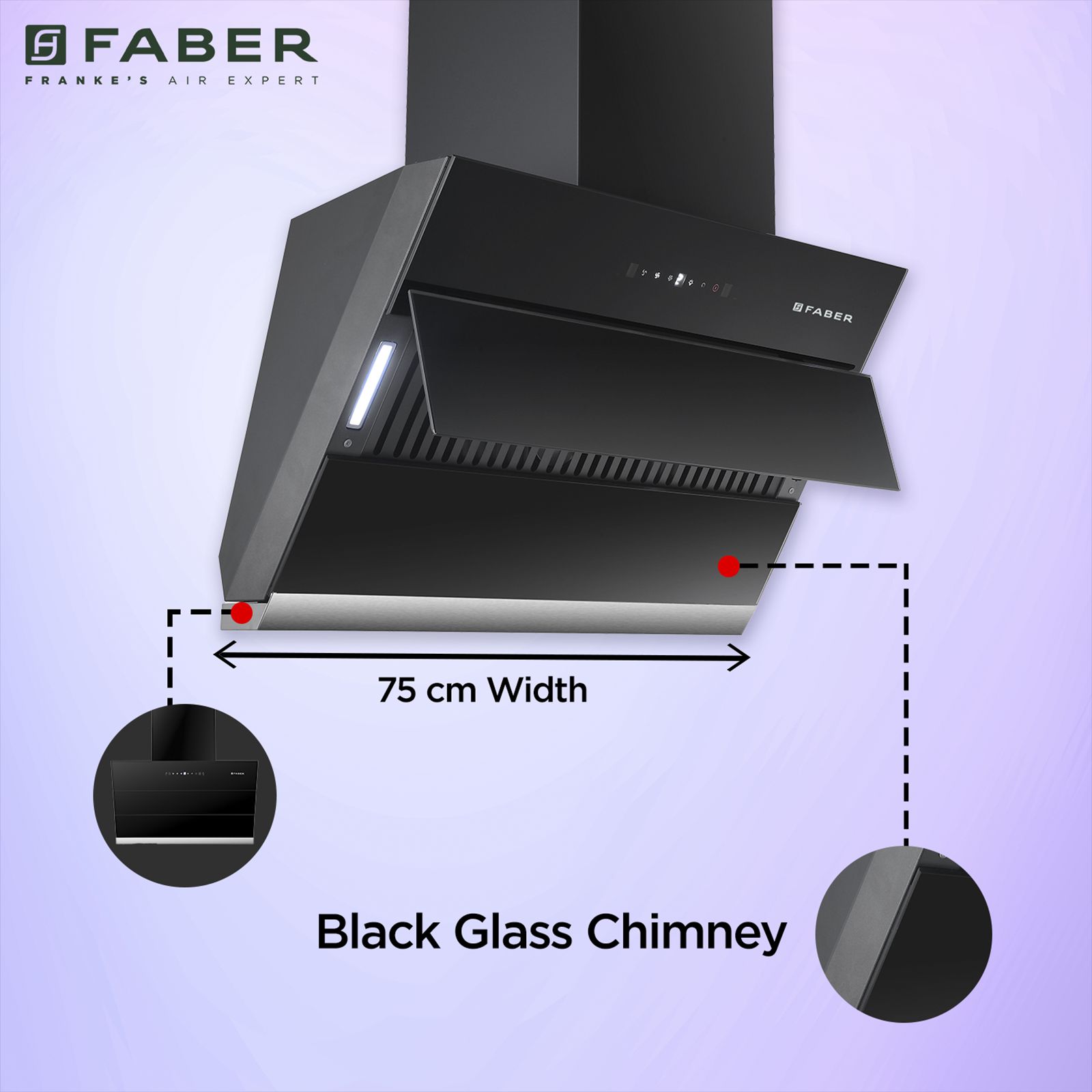 FABER ZENITH FL SC AC BK 75cm 1350m3/hr Ducted Auto Clean Wall Mounted Chimney with Touch Control Panel (Black)_6