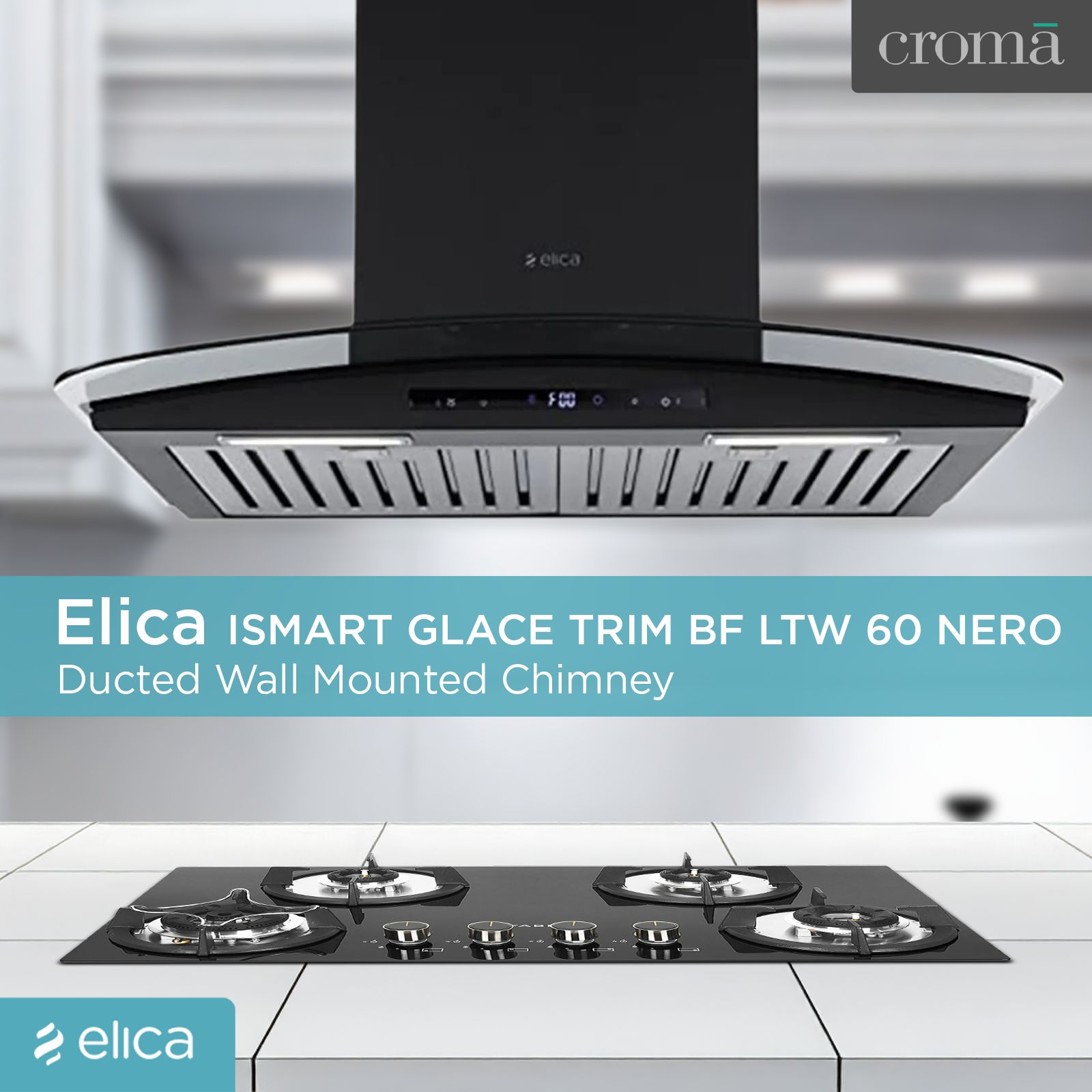 elica ISMART GLACE TRIM BF LTW 60 NERO 60cm Ducted Wall Mounted Chimney with Motion Sensor (Black)_11