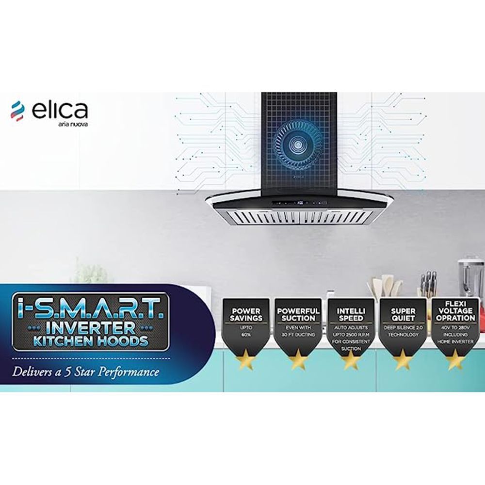 elica ISMART GLACE TRIM BF LTW 60 NERO 60cm Ducted Wall Mounted Chimney with Motion Sensor (Black)_5