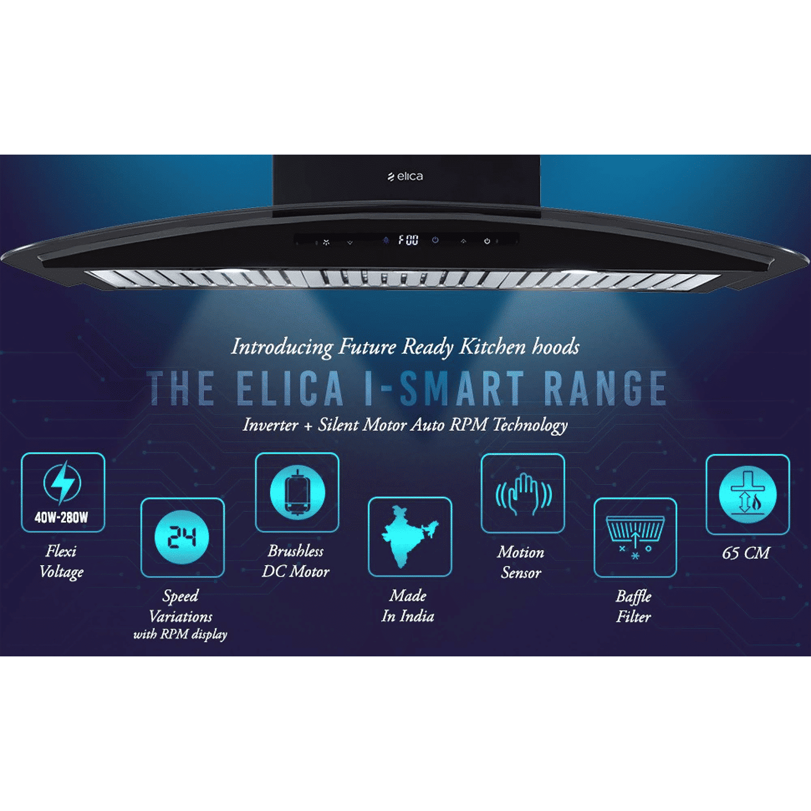 elica ISMART GLACE TRIM BF LTW 903 NERO 90cm Ductless Wall Mounted Chimney with Motion Sensor (Black)_4