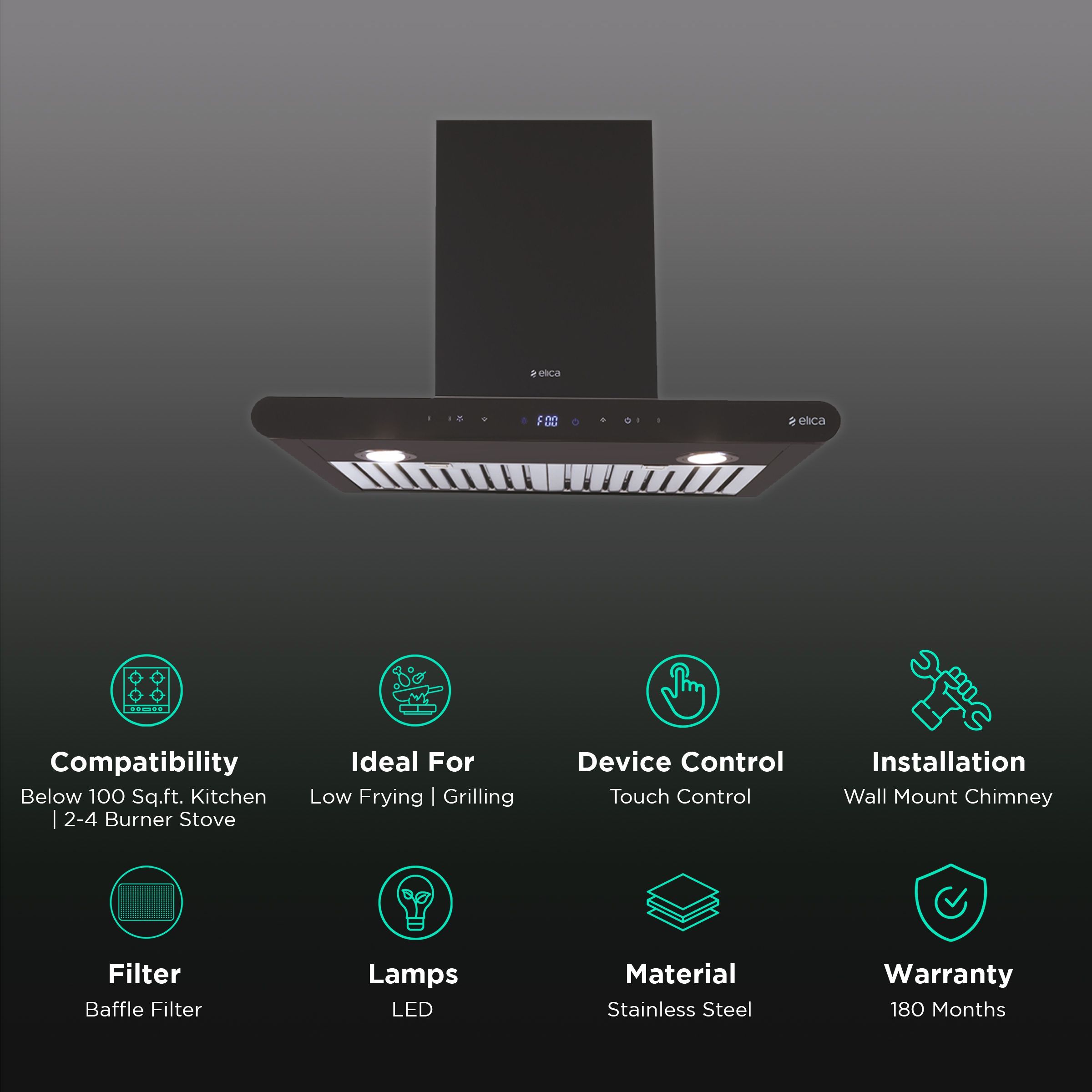 elica ISMART GALAXY BF LTW 60 NERO 60cm Ducted Wall Mounted Chimney with Motion Sensor (Black)_3