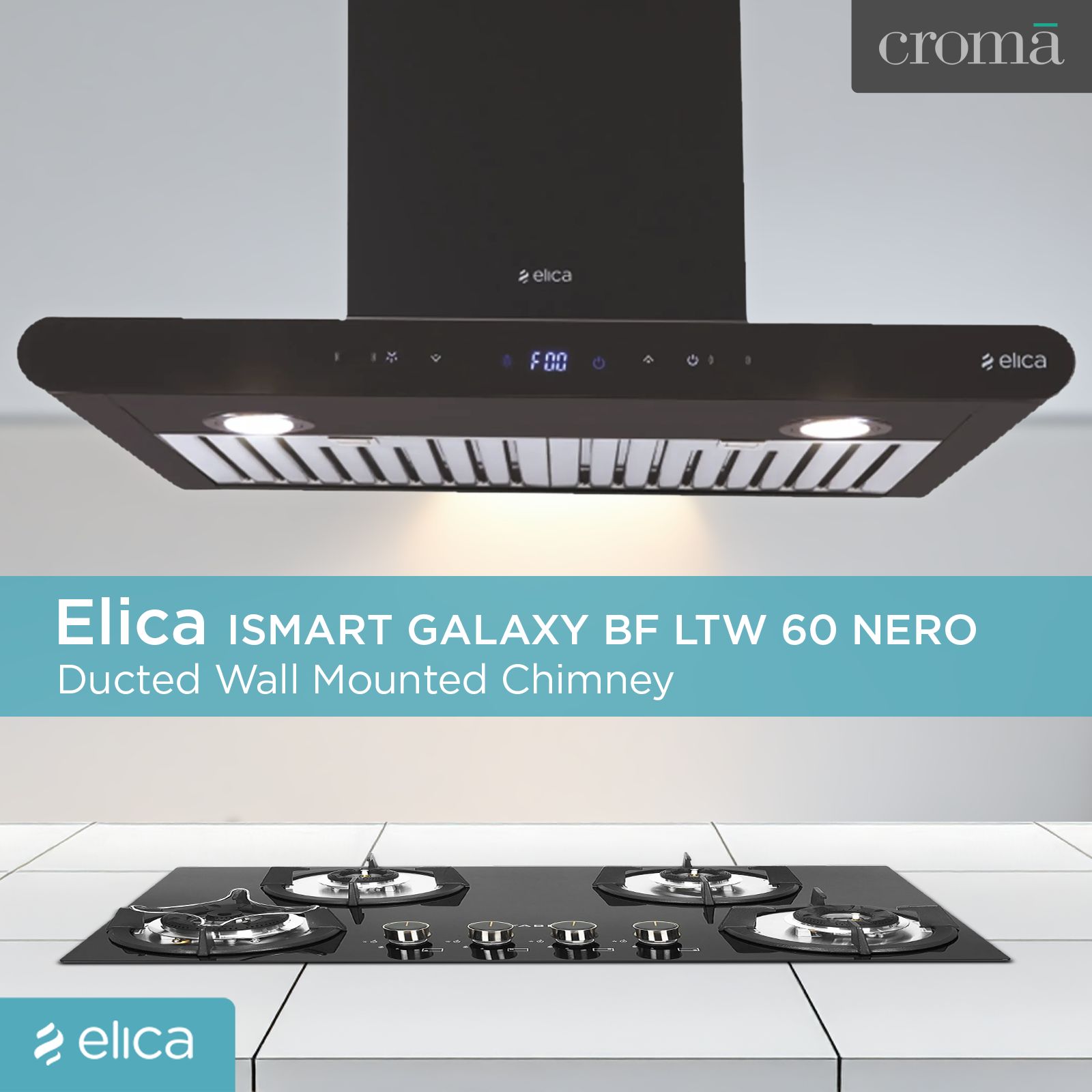 elica ISMART GALAXY BF LTW 60 NERO 60cm Ducted Wall Mounted Chimney with Motion Sensor (Black)_4
