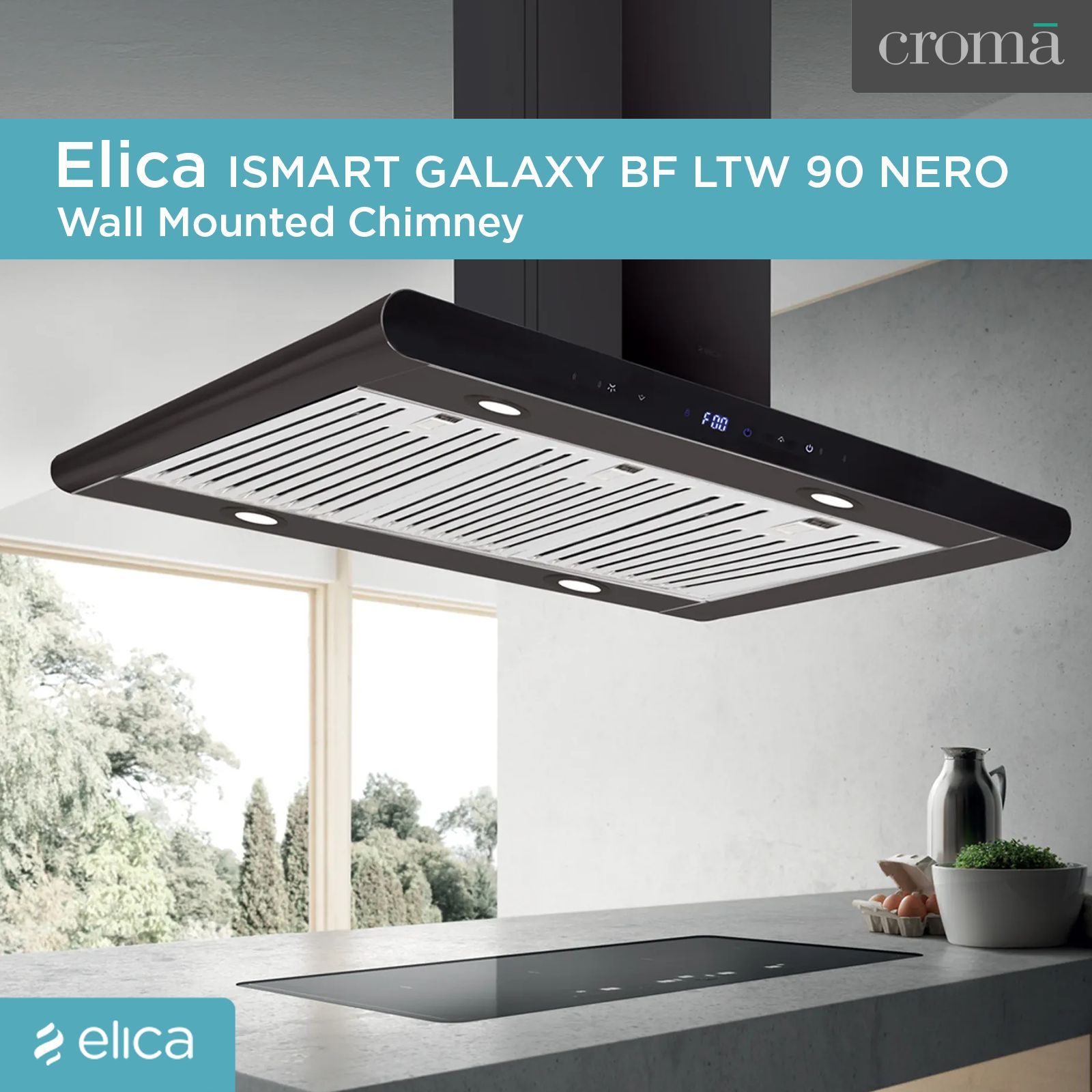 elica ISMART GALAXY BF LTW 90 NERO 90cm Ducted Wall Mounted Chimney with Touch Control Panel (Black)_5