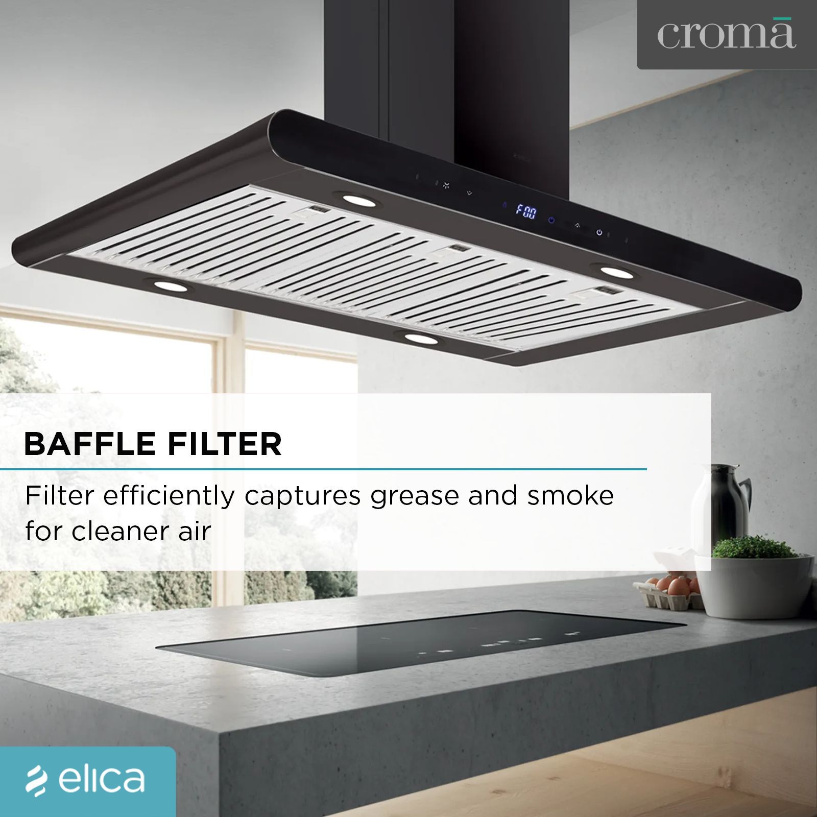 elica ISMART GALAXY BF LTW 90 NERO 90cm Ducted Wall Mounted Chimney with Touch Control Panel (Black)_10