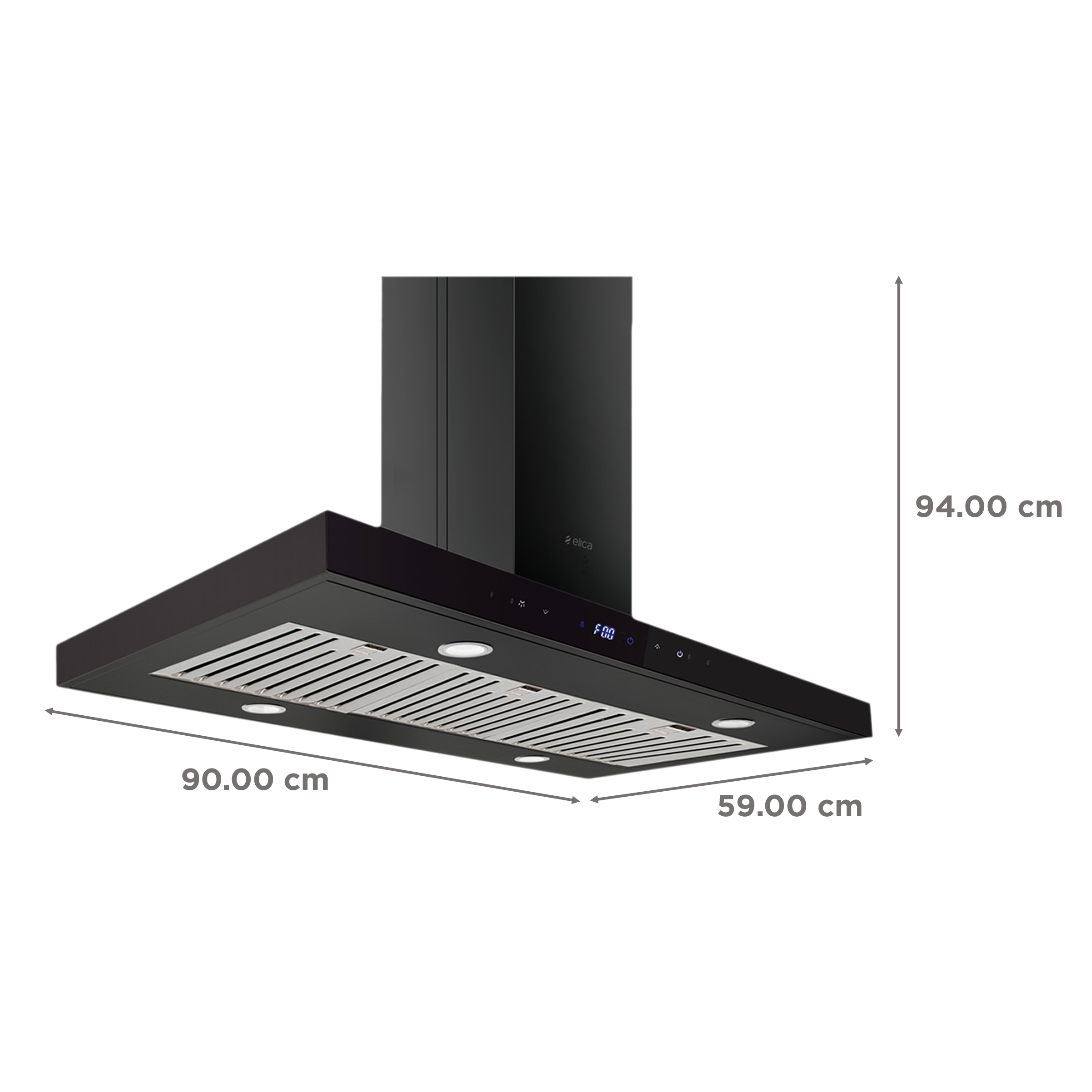 elica ISMART SPOT H6 BF ISLAND LTW 90 NERO 90cm Ducted Ceiling Mounted Chimney with Touch Control Panel (Black)_2