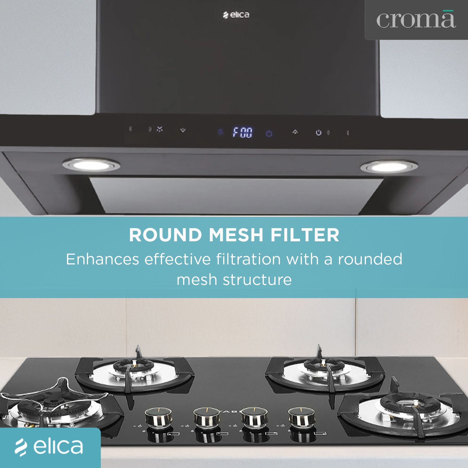 elica ISMART SPOT H4 EDS LTW 60 NERO 60cm Ducted Wall Mounted Chimney with Motion Sensor (Black)_13