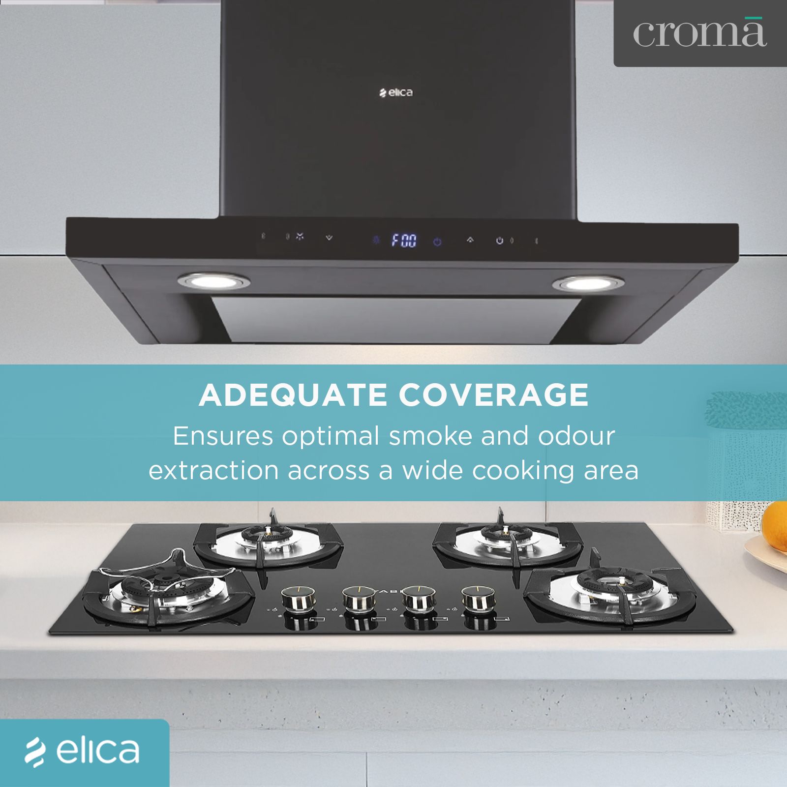 elica ISMART SPOT H4 EDS LTW 60 NERO 60cm Ducted Wall Mounted Chimney with Motion Sensor (Black)_14