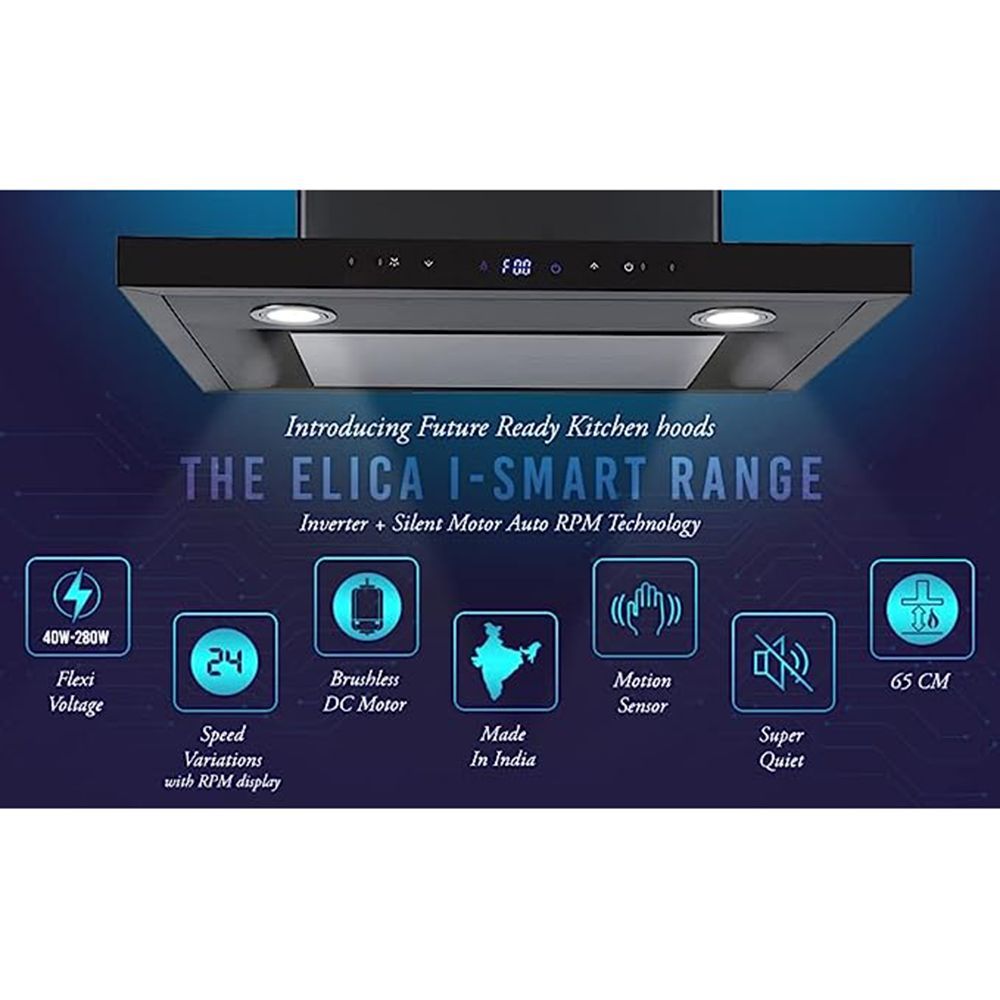 elica ISMART GALAXY EDS LTW 60 NERO 60cm Ducted Wall Mounted Chimney with Motion Sensor (Black)_6