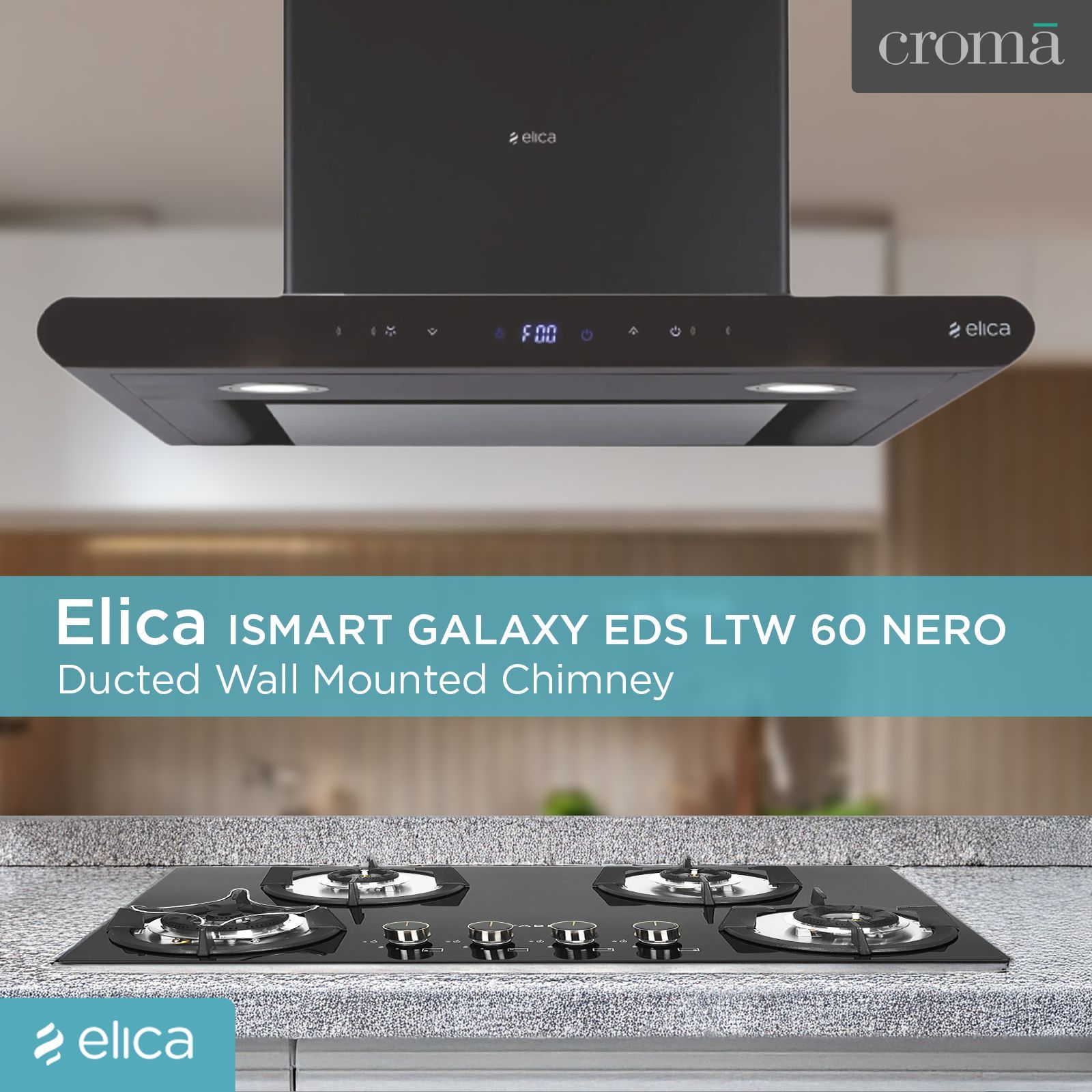 elica ISMART GALAXY EDS LTW 60 NERO 60cm Ducted Wall Mounted Chimney with Motion Sensor (Black)_8