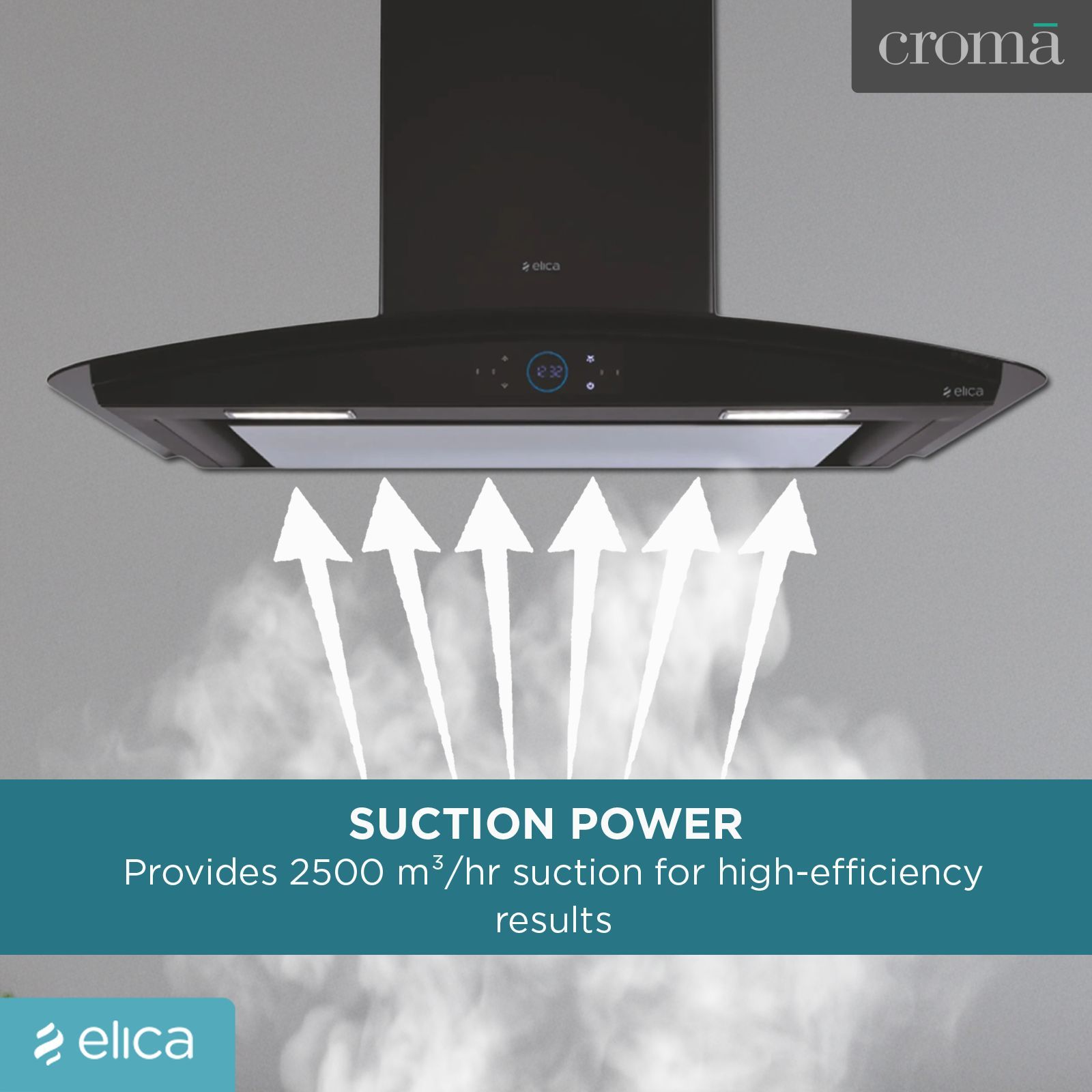elica ISMART GLACE EDS LTW 90 NERO 90cm Ductless Wall Mounted Chimney with Motion Sensor (Black)_5