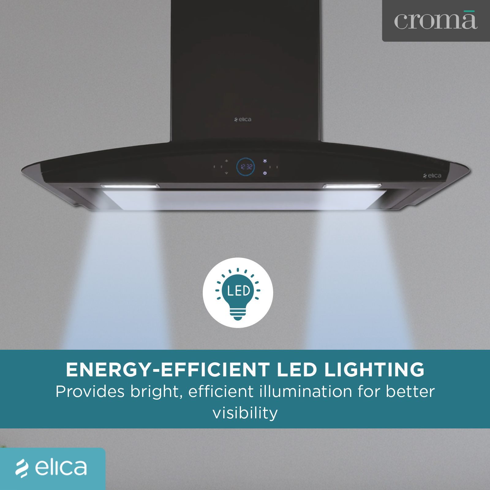 elica ISMART GLACE EDS LTW 90 NERO 90cm Ductless Wall Mounted Chimney with Motion Sensor (Black)_6