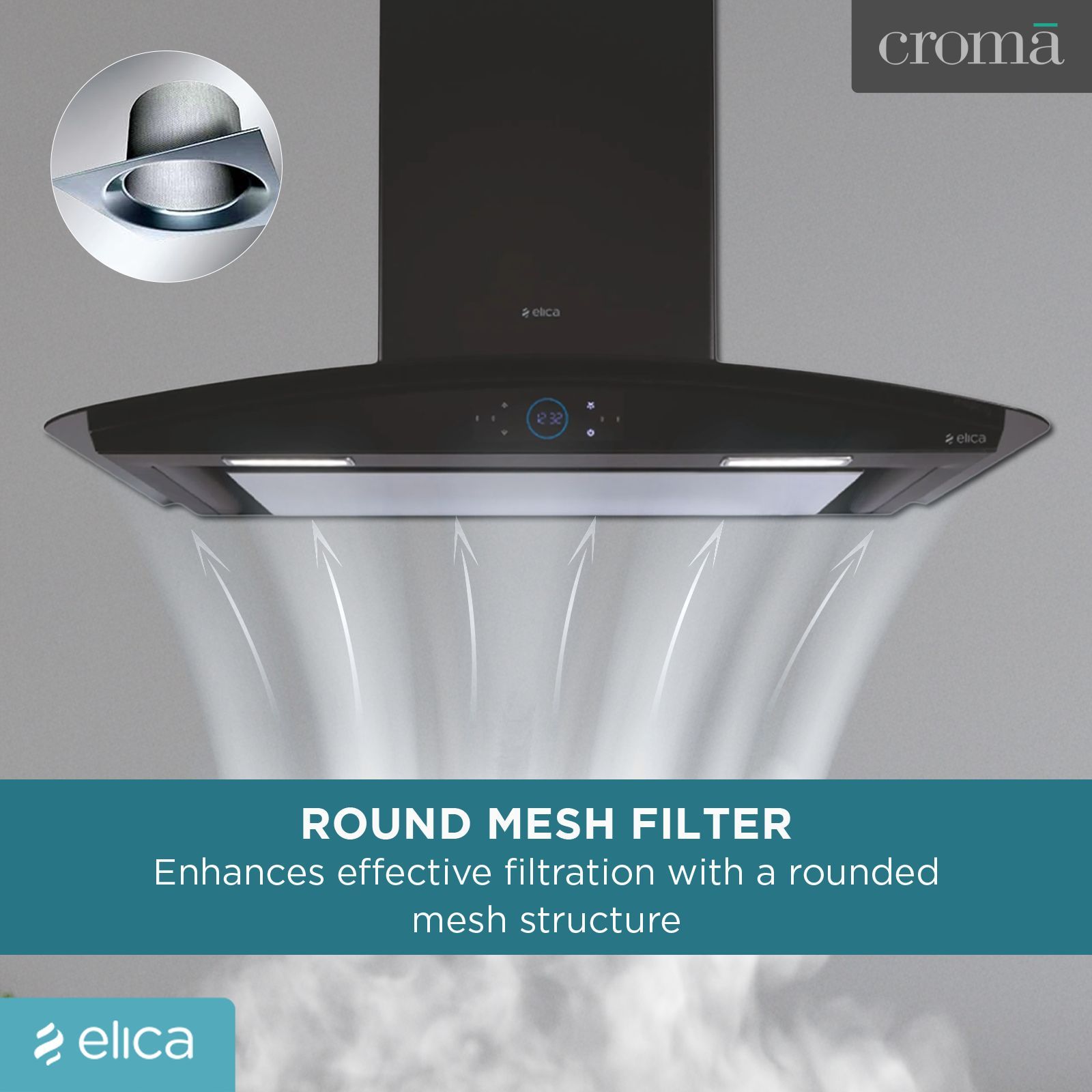 elica ISMART GLACE EDS LTW 90 NERO 90cm Ductless Wall Mounted Chimney with Motion Sensor (Black)_8