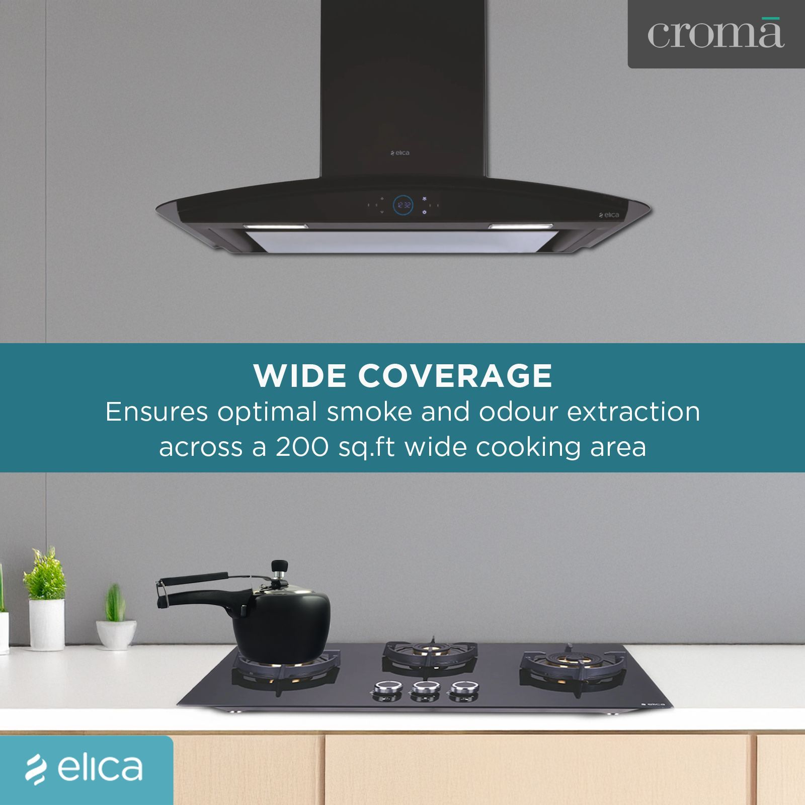 elica ISMART GLACE EDS LTW 90 NERO 90cm Ductless Wall Mounted Chimney with Motion Sensor (Black)_9