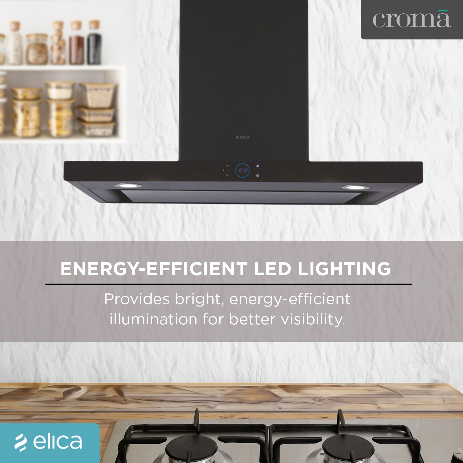 elica ISMART SPOT H6 EDS LTW 90 NERO 90cm Ducted Wall Mounted Chimney with Touch Control Panel (Black)_6