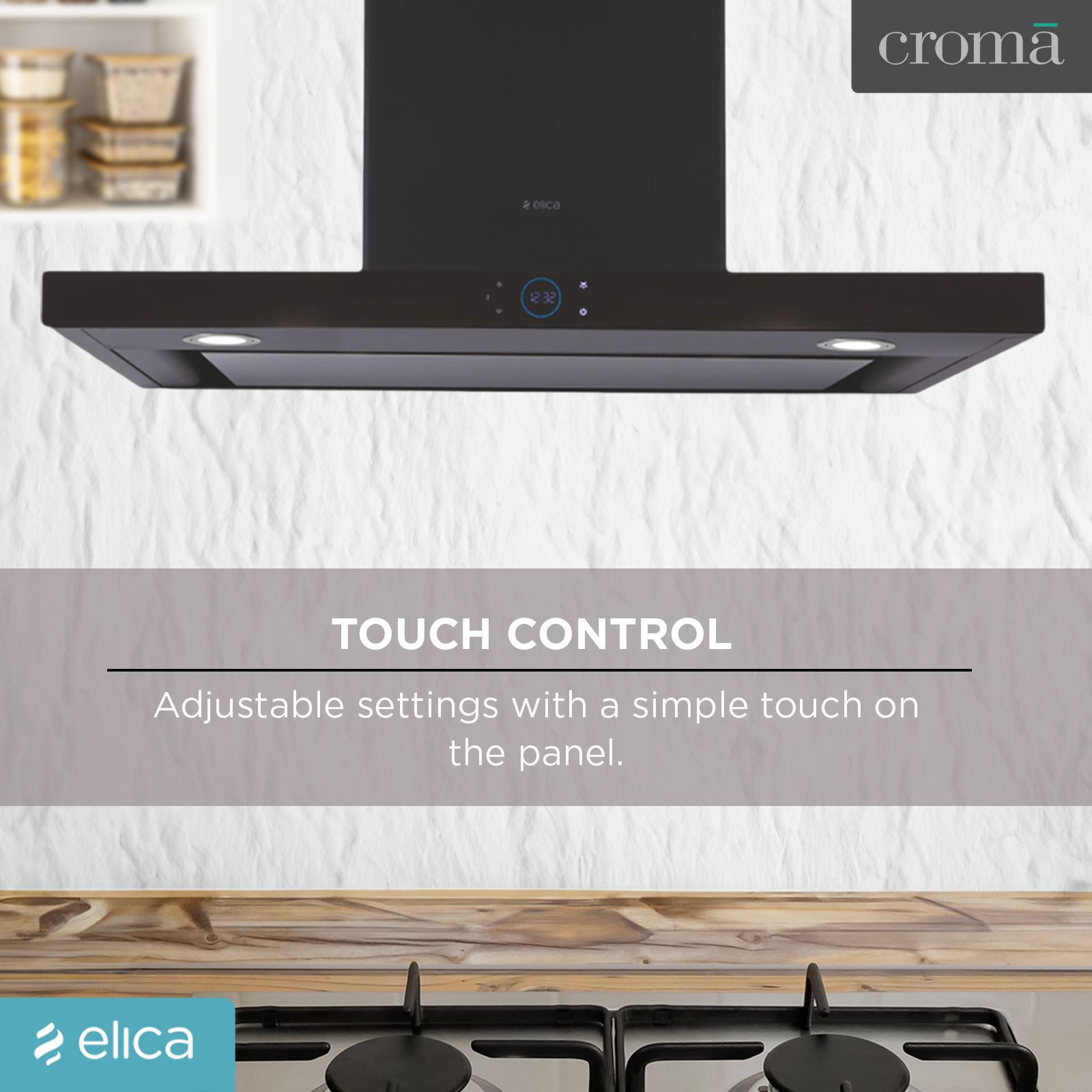 elica ISMART SPOT H6 EDS LTW 90 NERO 90cm Ducted Wall Mounted Chimney with Touch Control Panel (Black)_7