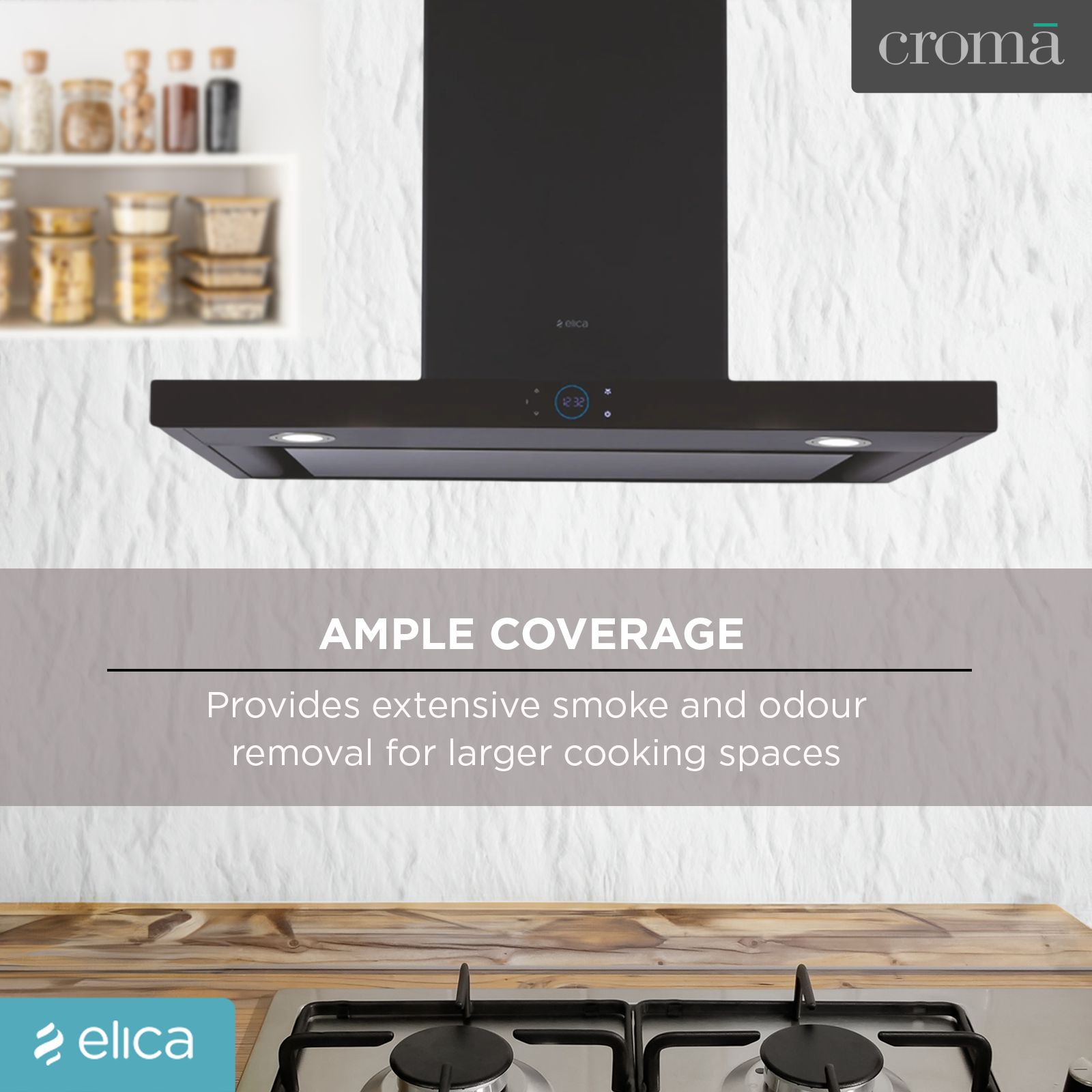 elica ISMART SPOT H6 EDS LTW 90 NERO 90cm Ducted Wall Mounted Chimney with Touch Control Panel (Black)_10