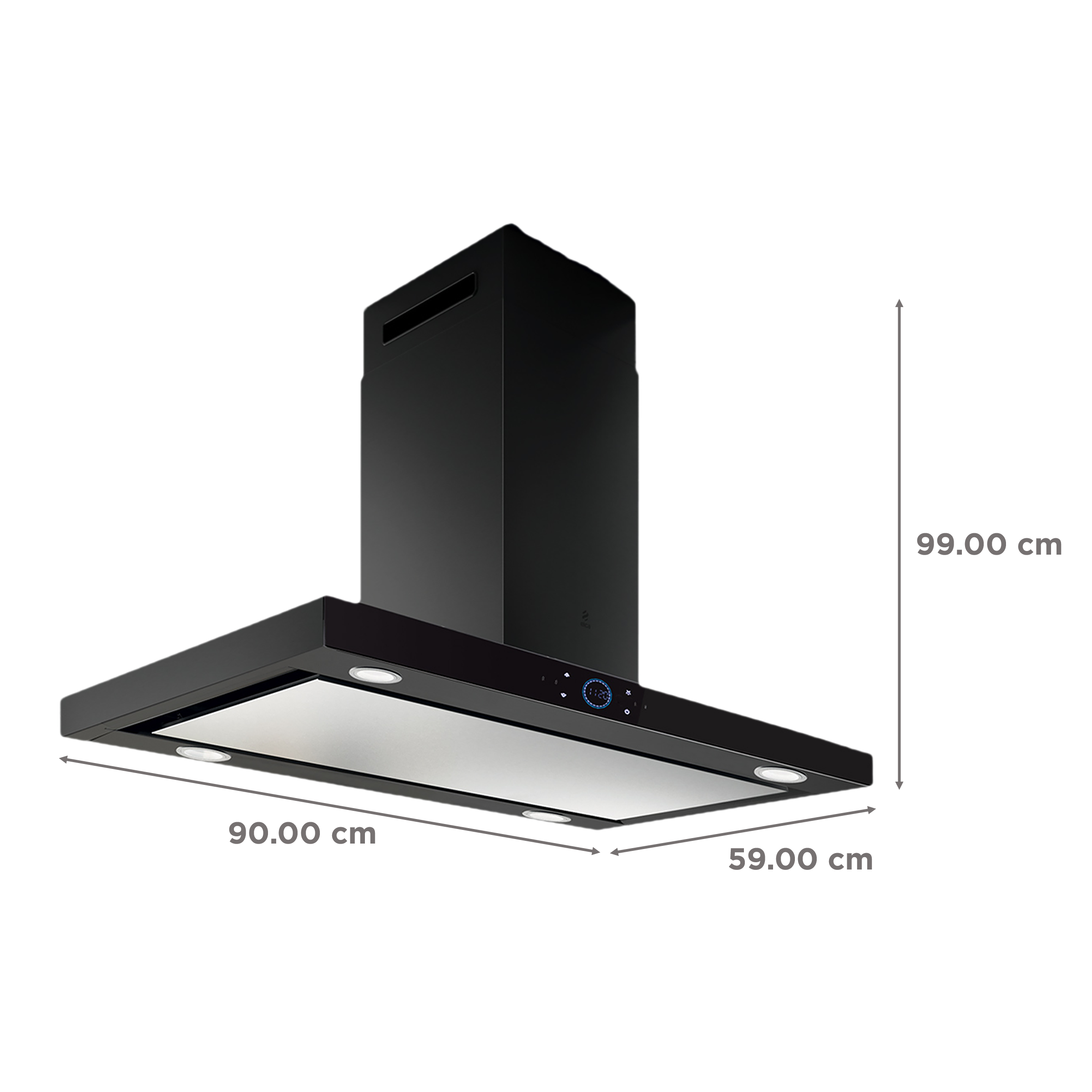 elica ISMART SPOT H6 EDS ISLAND LTW 90 NERO 90cm Ducted Ceiling Mounted Chimney with Touch Control Panel (Black)_2