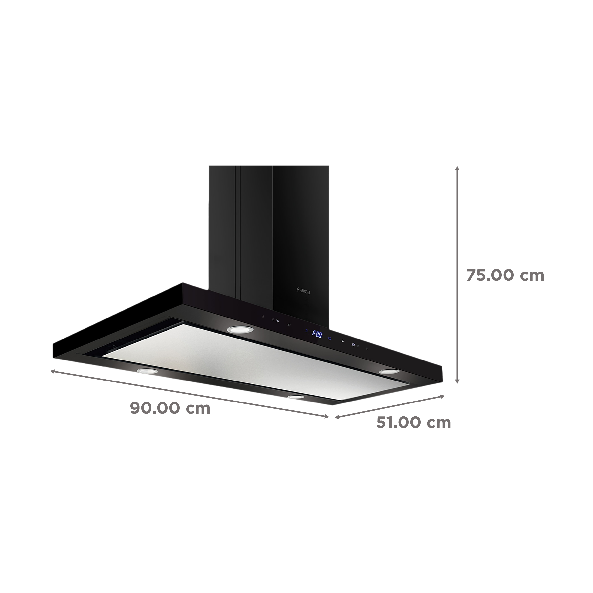 elica ISMART SPOT H4 EDS ISLAND LTW 90 NERO 90cm Ducted Ceiling Mounted Chimney with Touch Control Panel (Black)_2
