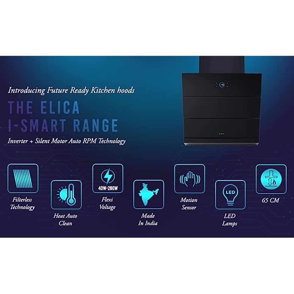 elica ISMART EFL HAC LTW 90 90cm 1100m3/hr Ductless Auto Clean Wall Mounted Chimney with Motion Sensor (Black)_5