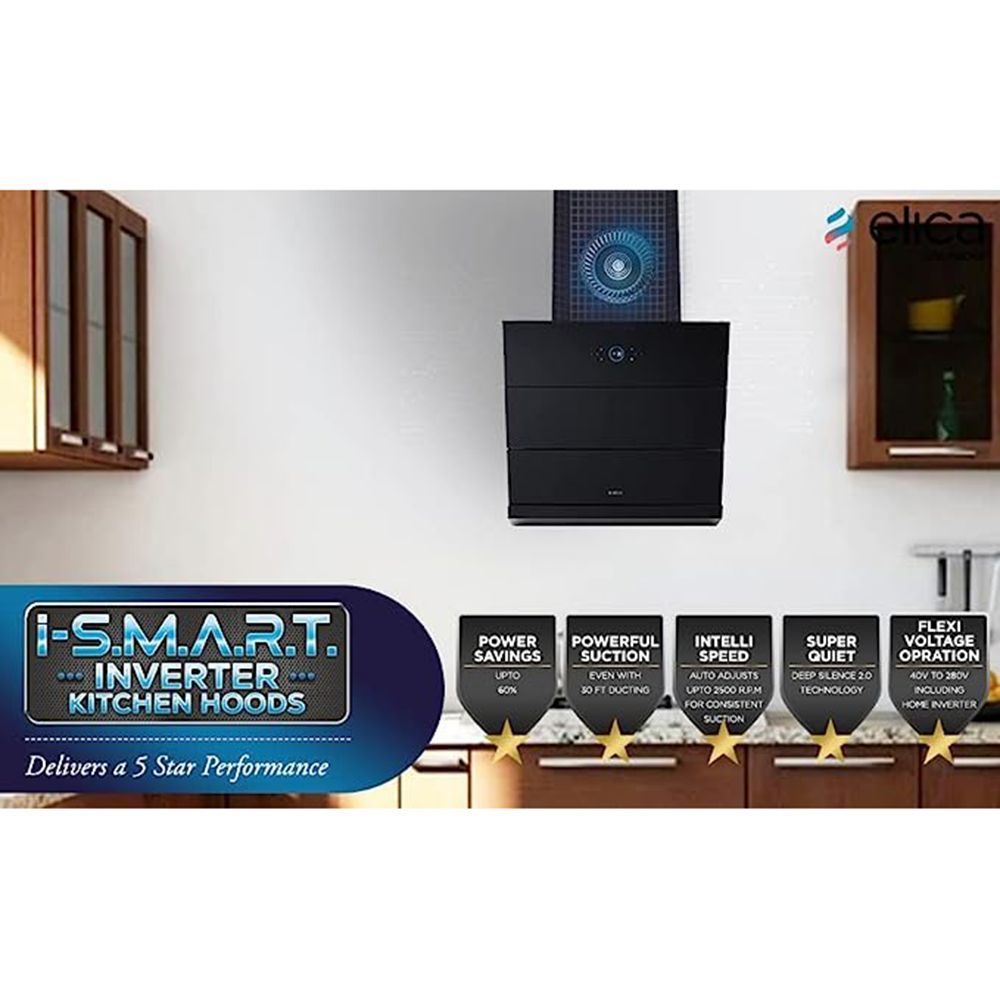 elica ISMART EFL HAC LTW 90 90cm 1100m3/hr Ductless Auto Clean Wall Mounted Chimney with Motion Sensor (Black)_4
