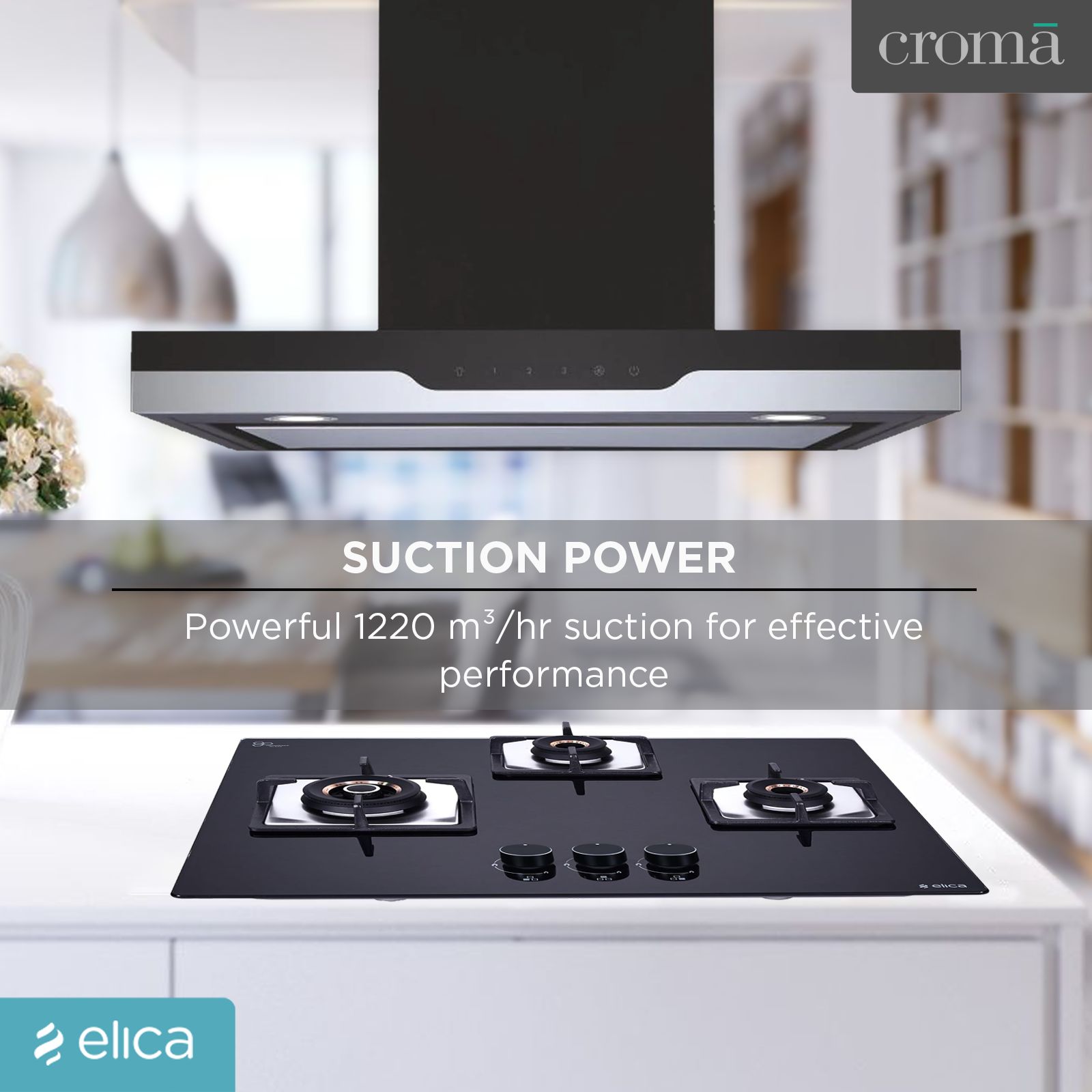 elica METEORITE EDS PLUS HE LTW 90 NERO 90cm 1220m3/hr Ducted Wall Mounted Chimney with User Friendly Operation (Black/Grey)_5