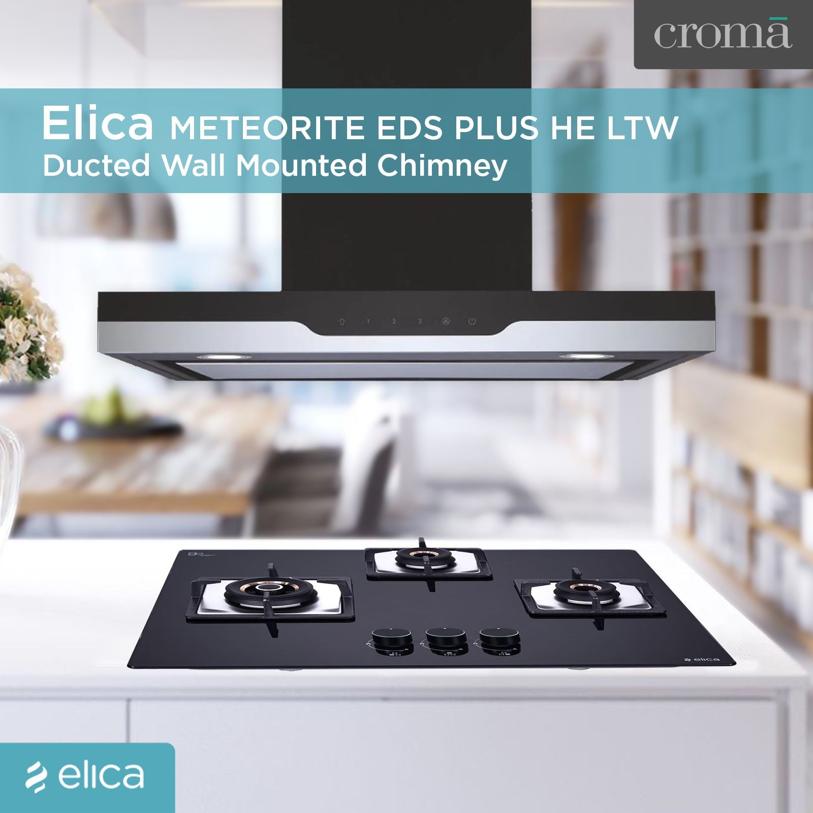 elica METEORITE EDS PLUS HE LTW 90 NERO 90cm 1220m3/hr Ducted Wall Mounted Chimney with User Friendly Operation (Black/Grey)_4