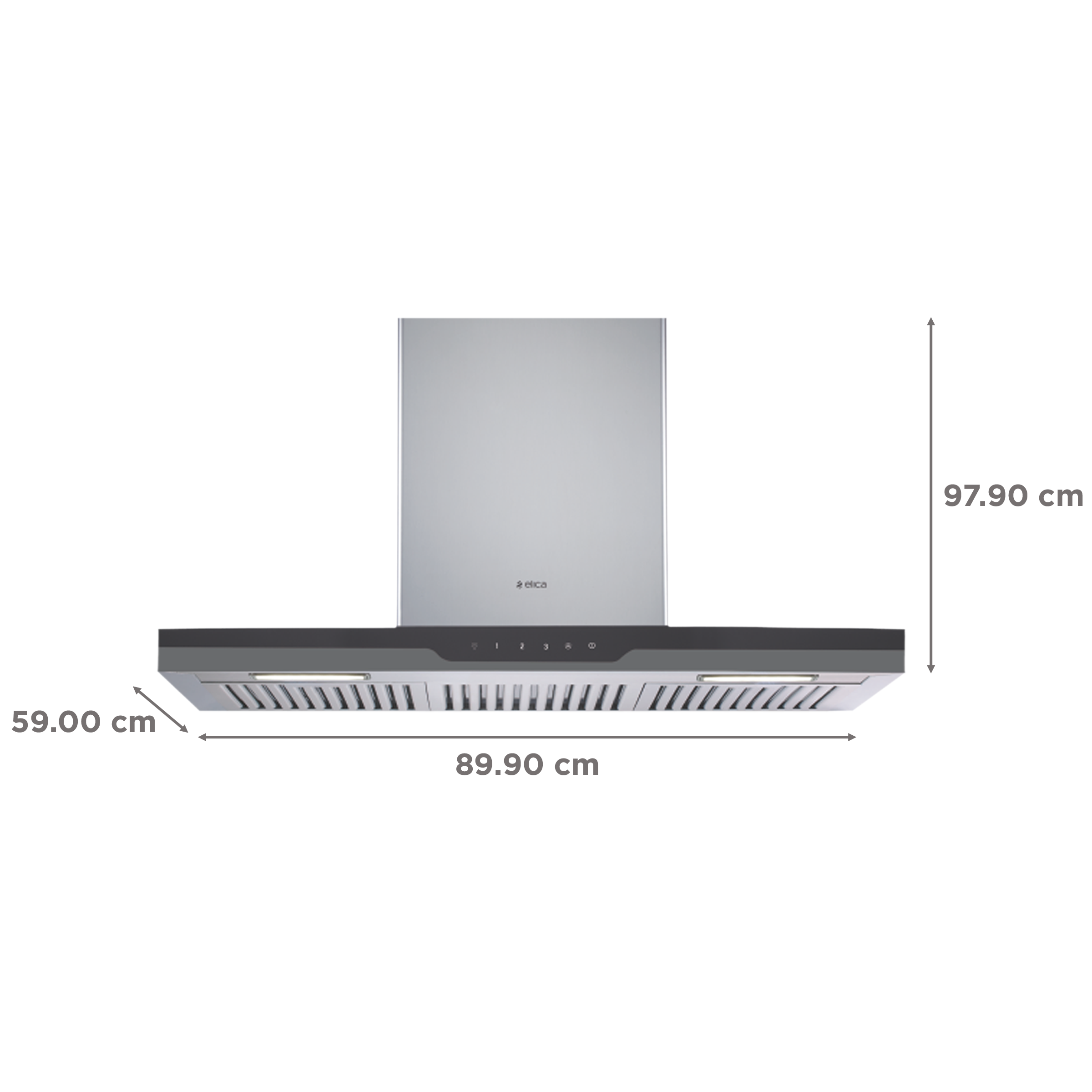 elica METEORITE ISLAND ETB PLUS LTW 90 T 90cm 1220m3/hr Ducted Ceiling Mounted Chimney with Touch T4V Control (Black/Grey)_2