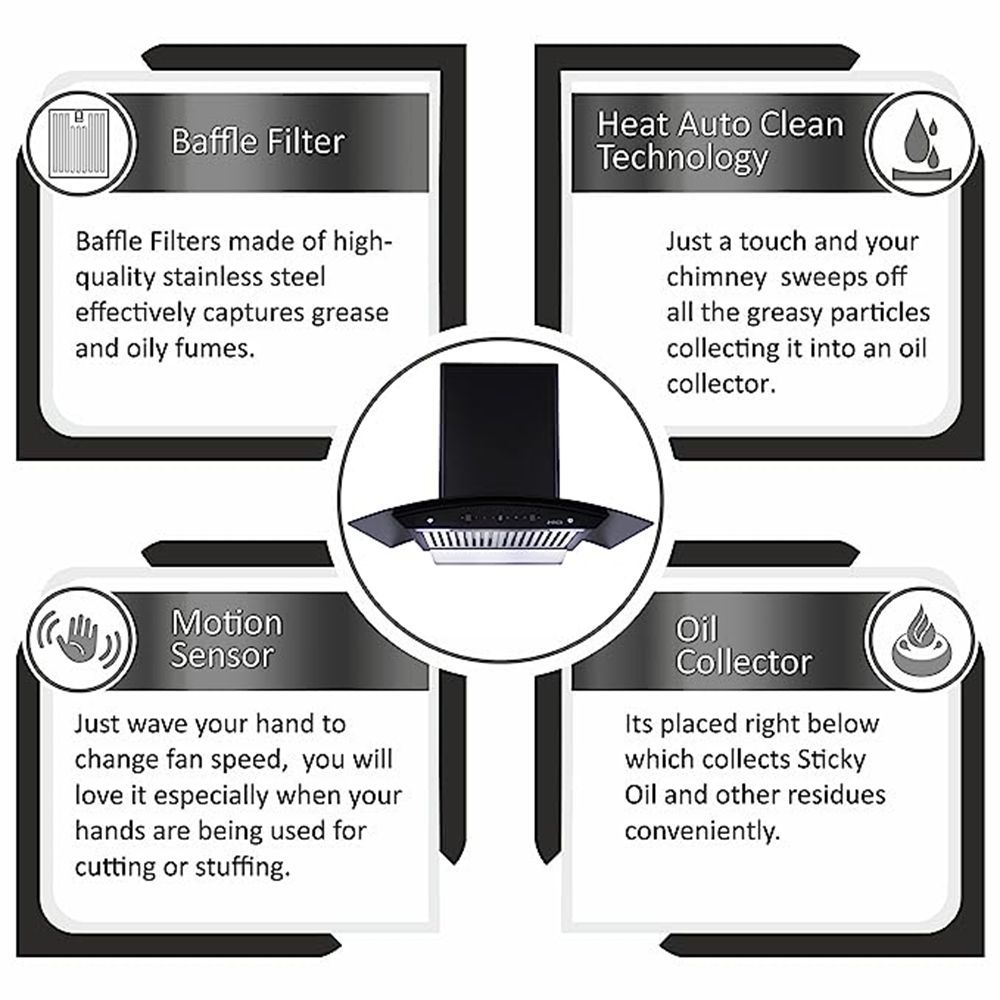 elica WDBF 906 HAC MS NERO 90cm 1200m3/hr Ducted Auto Clean Wall Mounted Chimney with Touch Control Panel (Matt Black)_9