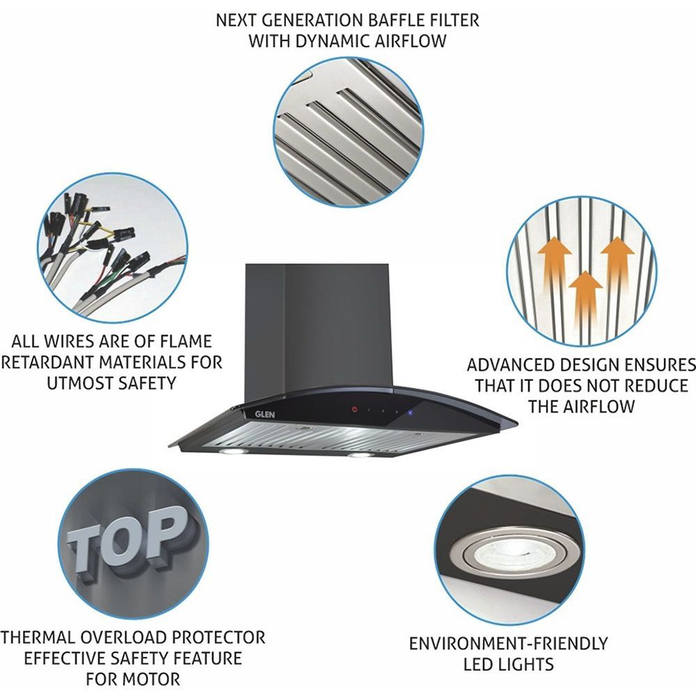 GLEN 6071 BL BLDC 60cm 1200m3/hr Ducted Auto Clean Wall Mounted Chimney with Touch Control Panel (Black)_9