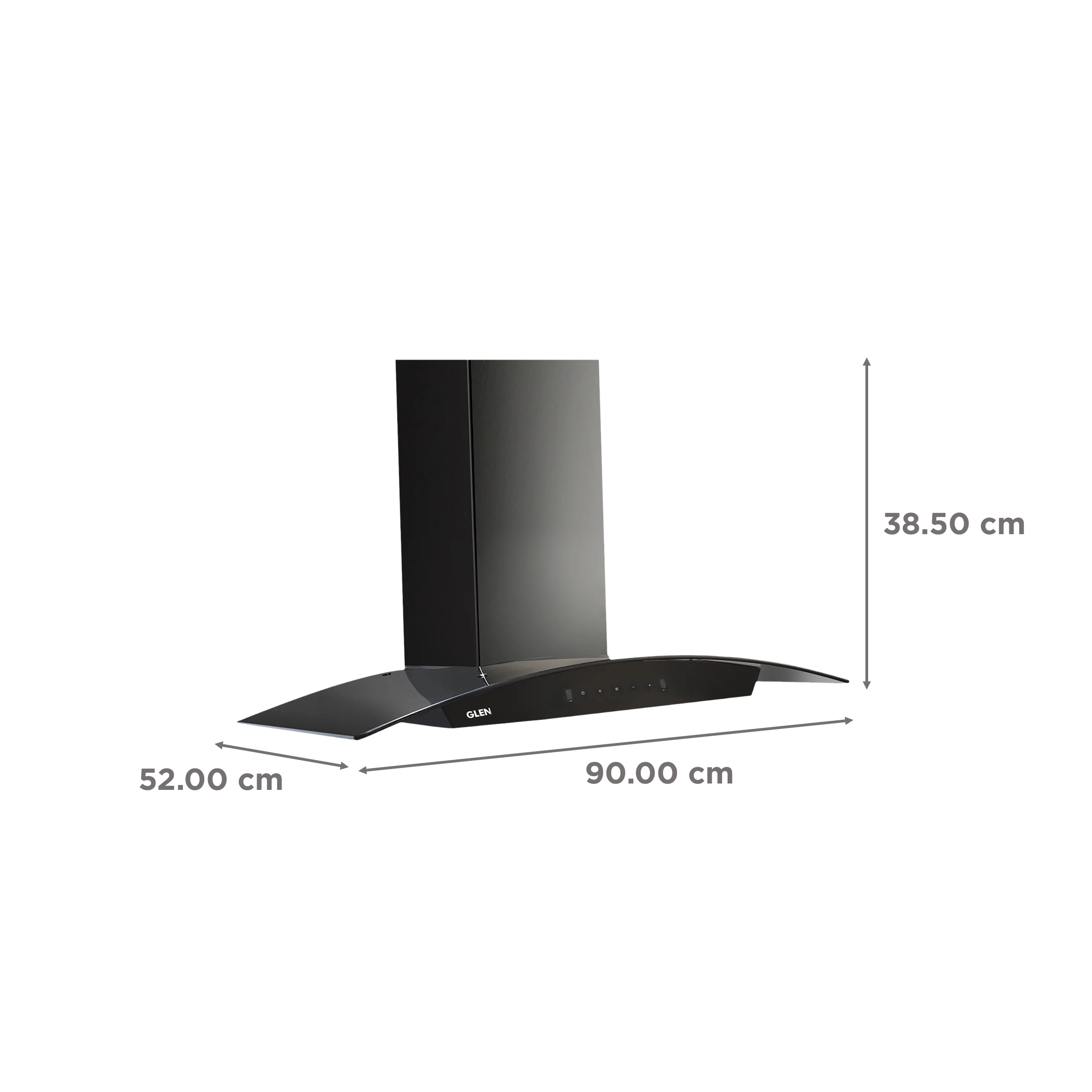 GLEN 6071 BL BLDC 90cm 1200m3/hr Ductless Auto Clean Wall Mounted Chimney with Touch Control Panel (Black)_2