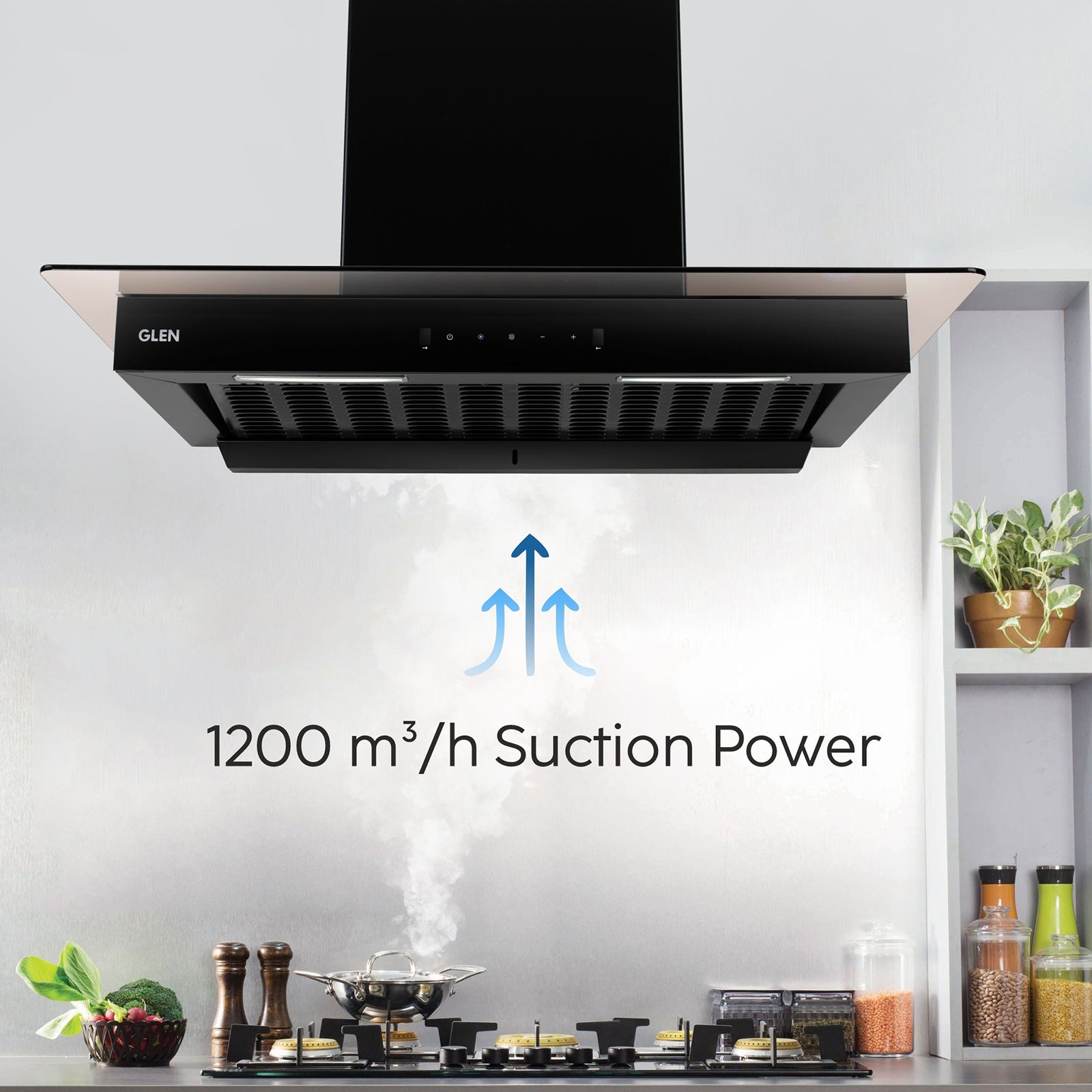 GLEN 6062 BL 60cm 1200m3/hr Ducted Auto Clean Wall Mounted Chimney with Touch Control Panel (Black)_7
