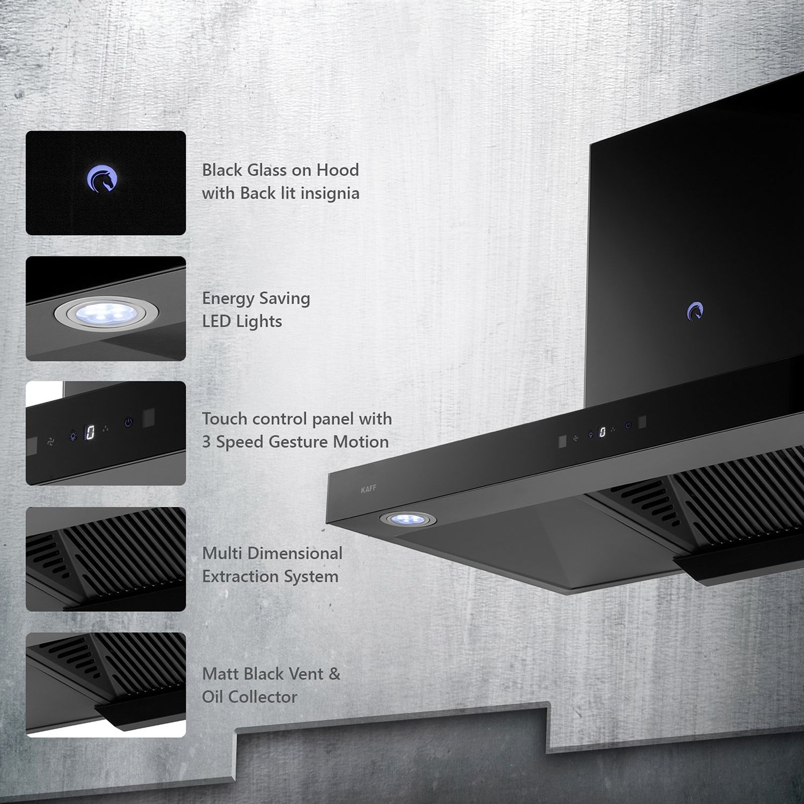 KAFF ELECTRA DHC BL 90cm 1180m3/hr Ducted Auto Clean Wall Mounted Chimney with Touch Control Panel (Black)_13