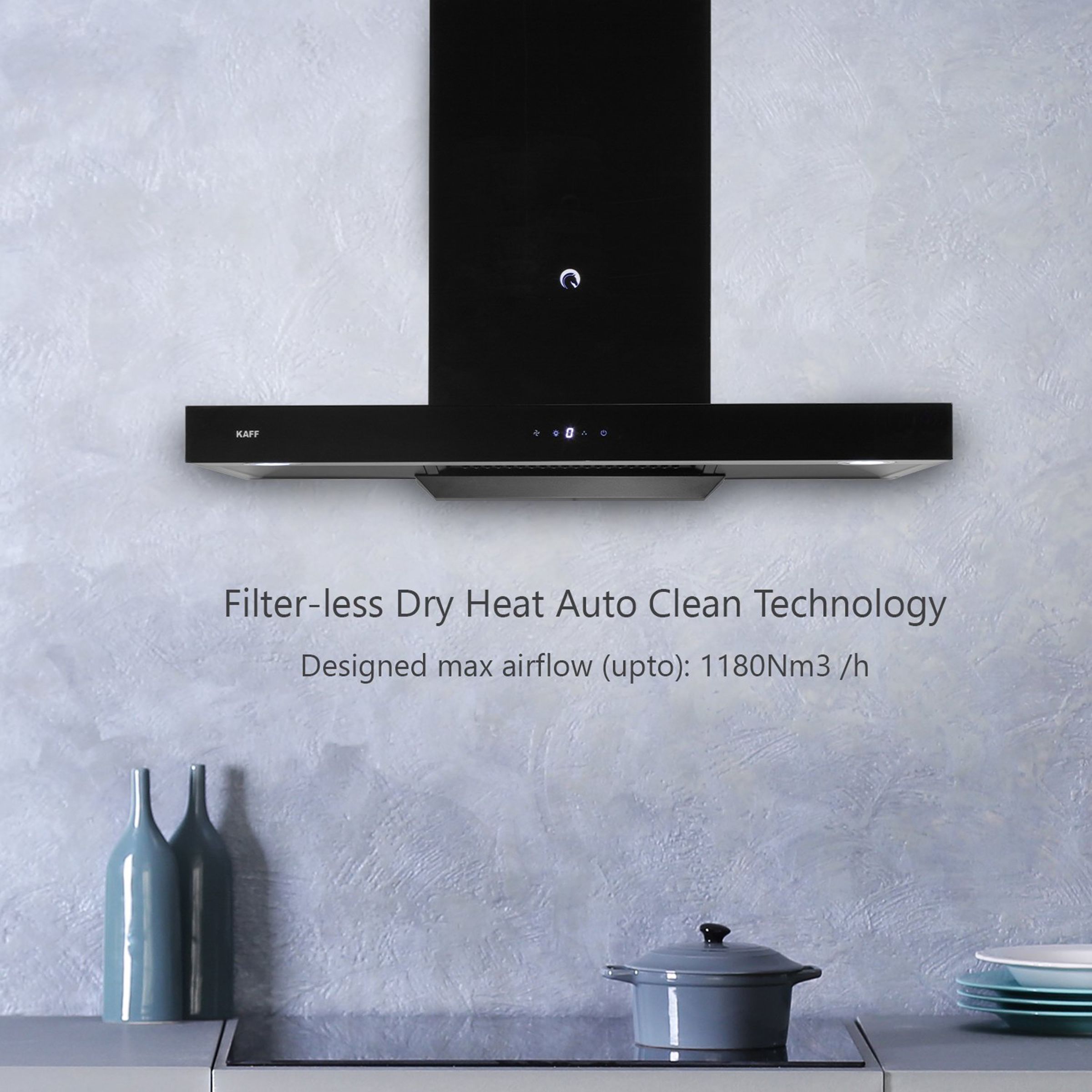 KAFF ELECTRA DHC BL 90cm 1180m3/hr Ducted Auto Clean Wall Mounted Chimney with Touch Control Panel (Black)_7