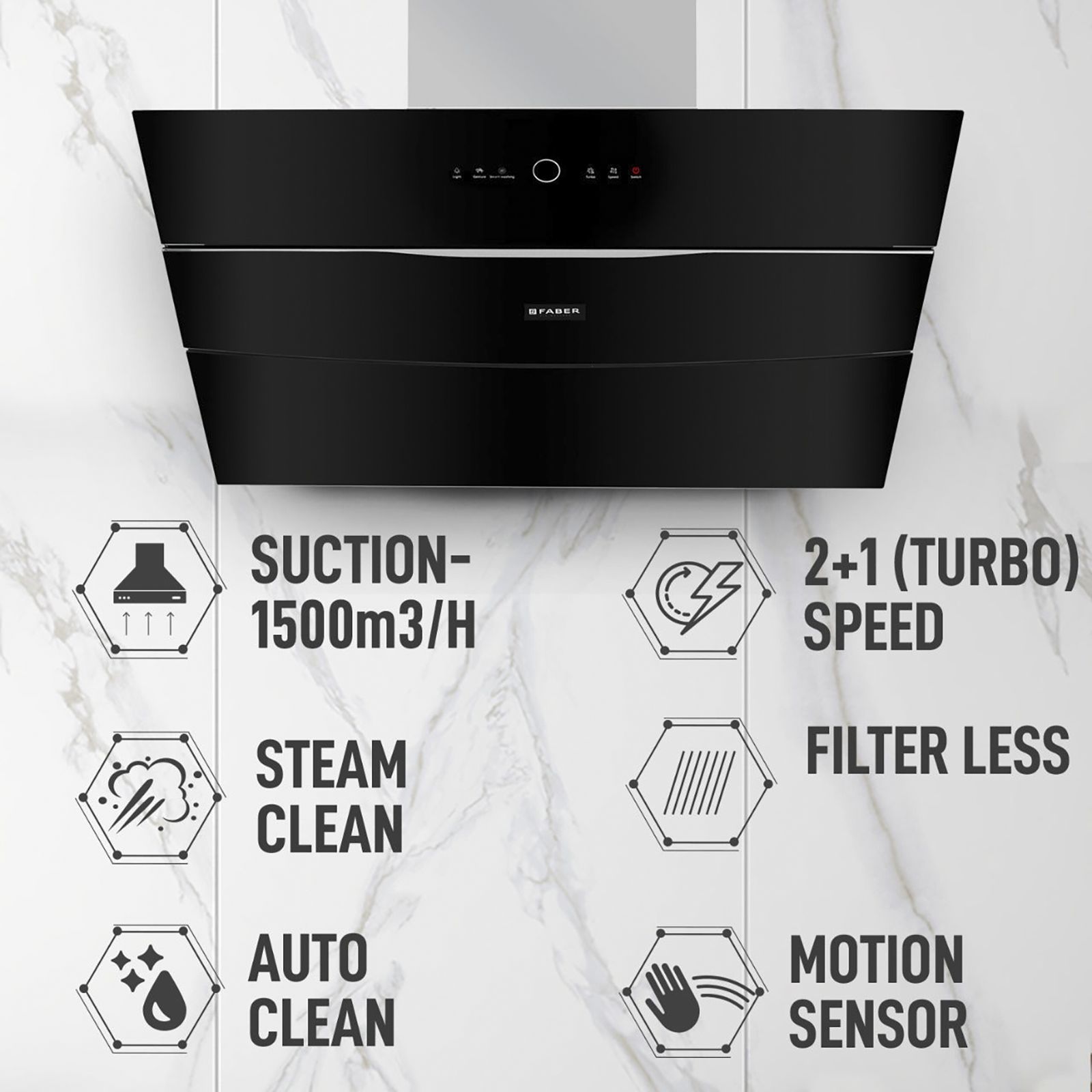 FABER BOLT FL SW SC BK N 90cm 1500m3/hr Ductless Auto Clean Wall Mounted Chimney with Touch Control Panel (Black)_7